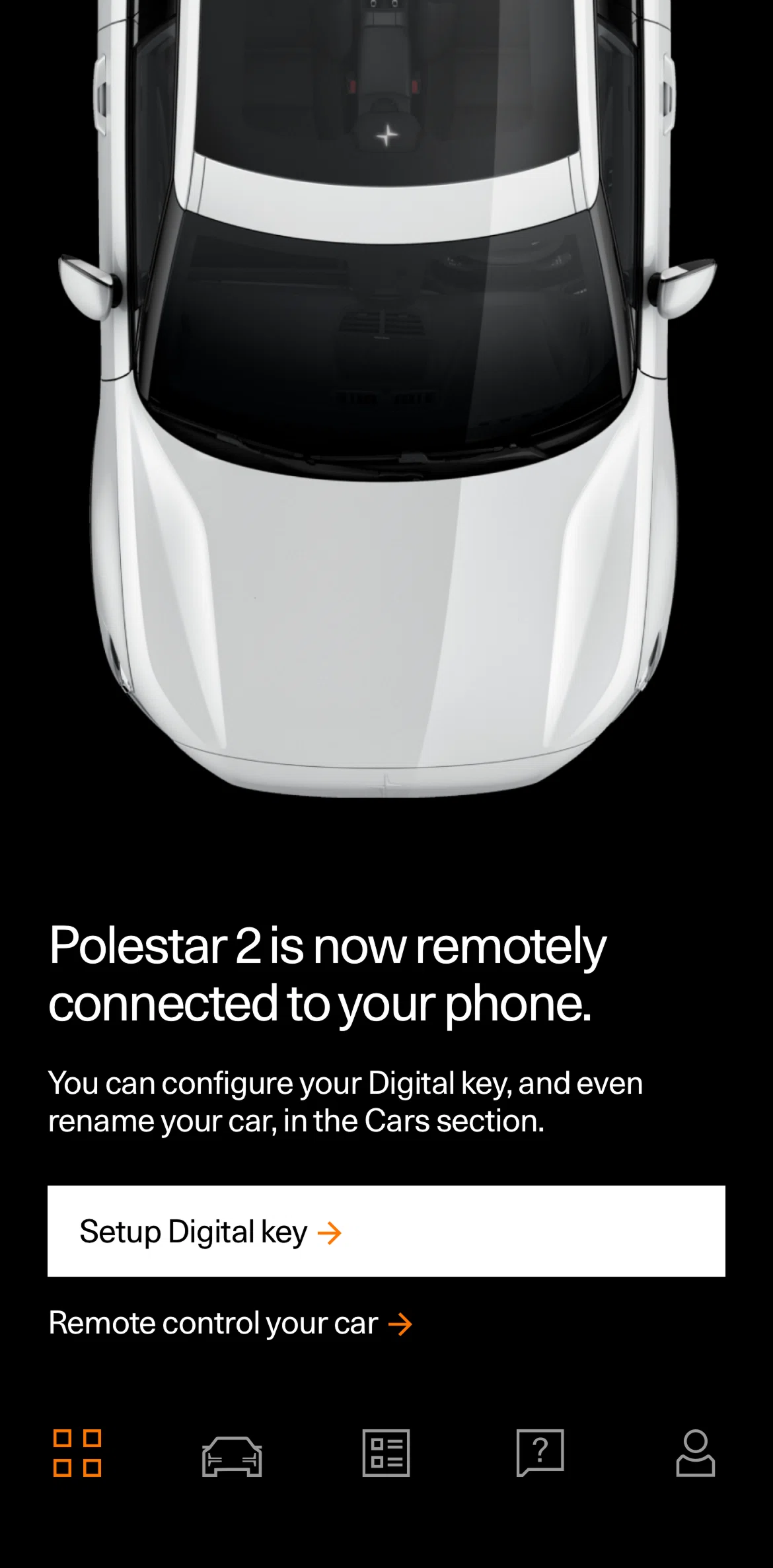 Polestar Screen screen in the Setting up digital key flow
