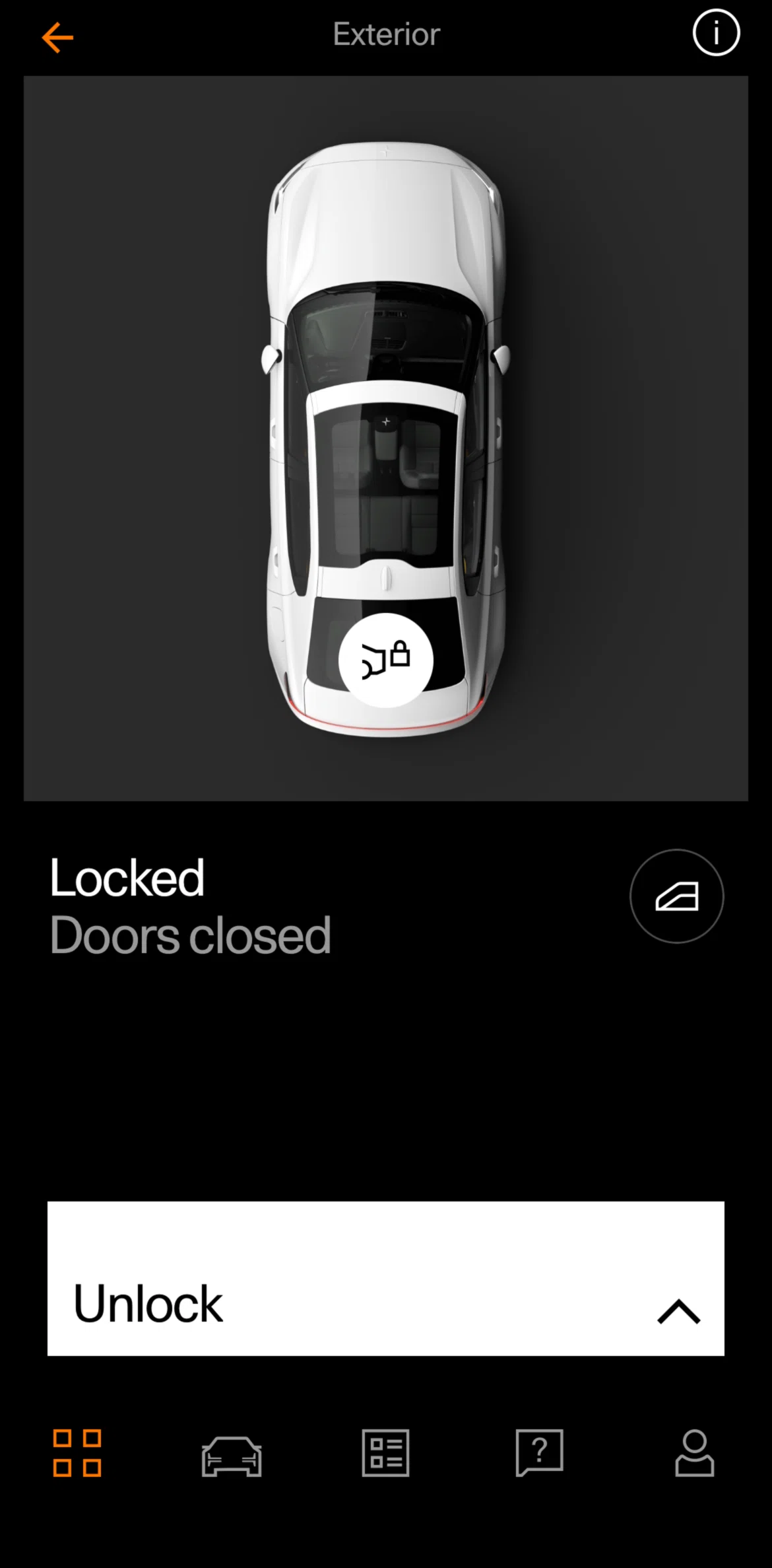Polestar Screen screen in the Unlocking a trunk (light mode) flow