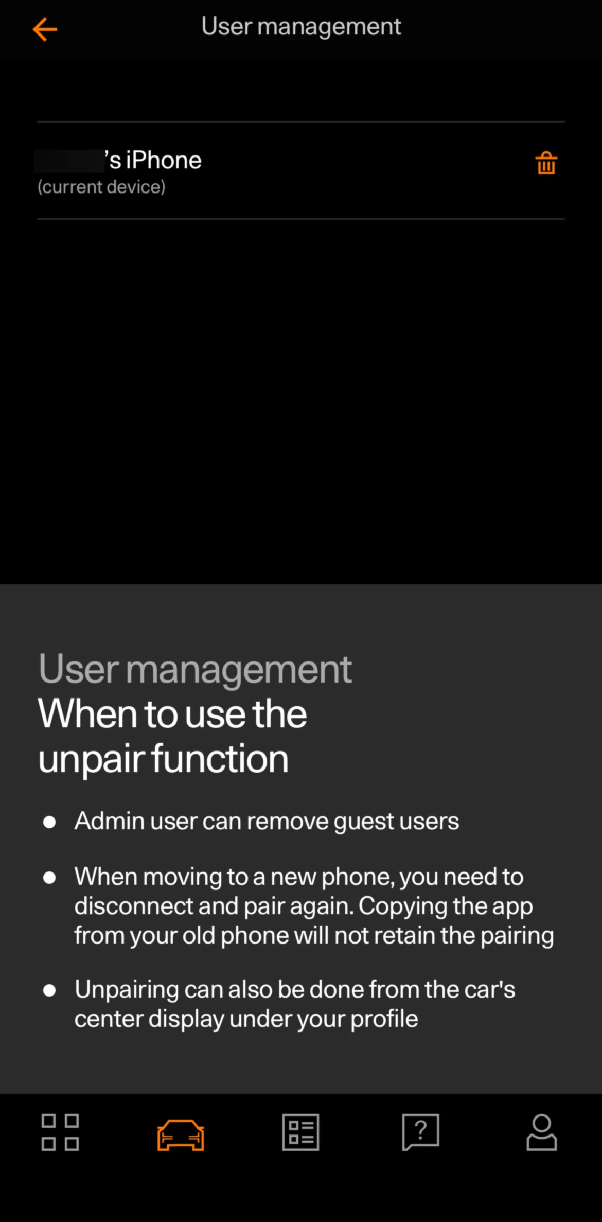 Polestar Screen screen in the Unpair a device flow