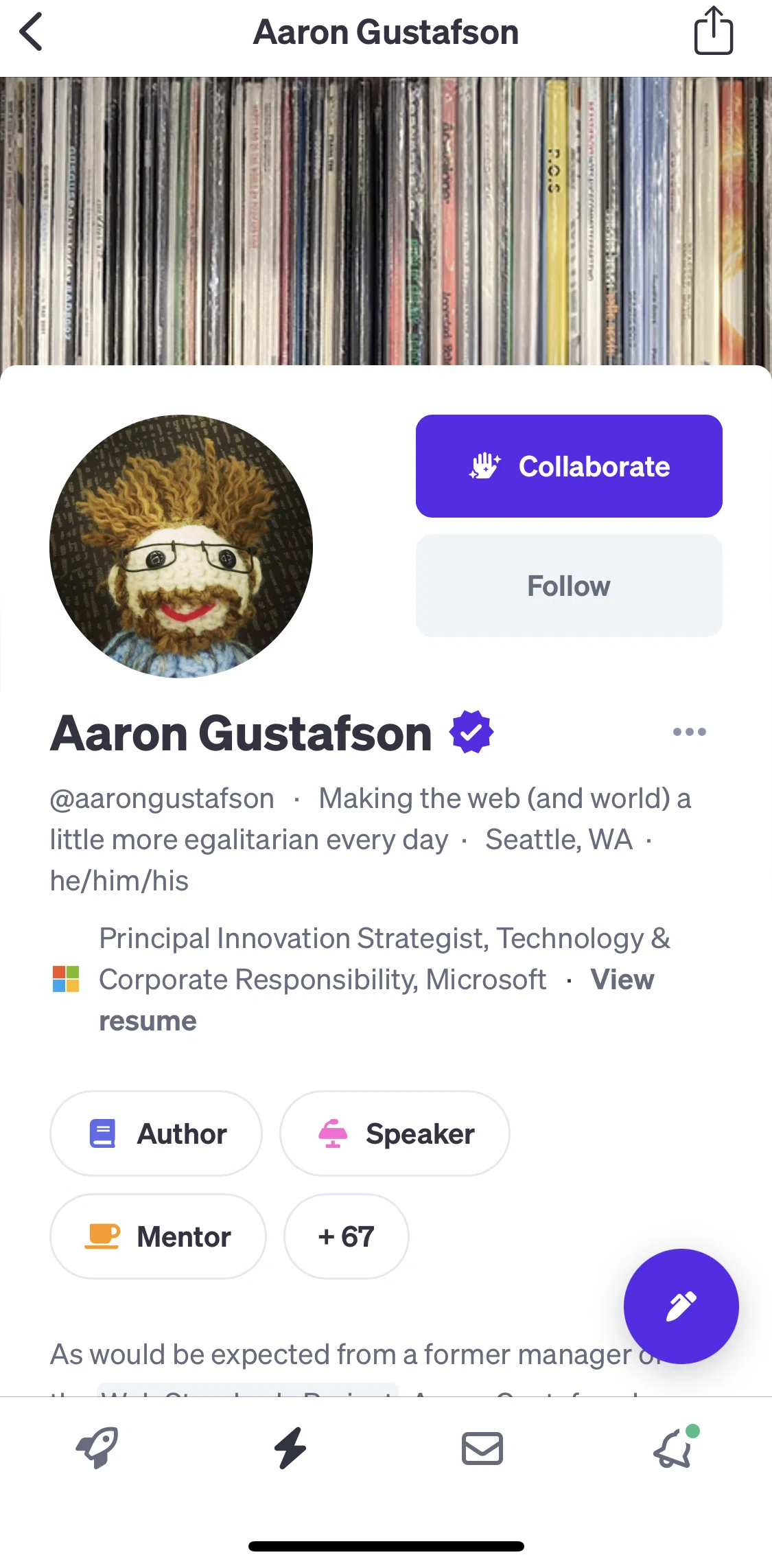Polywork Screen screen in the Collaborate with a user flow