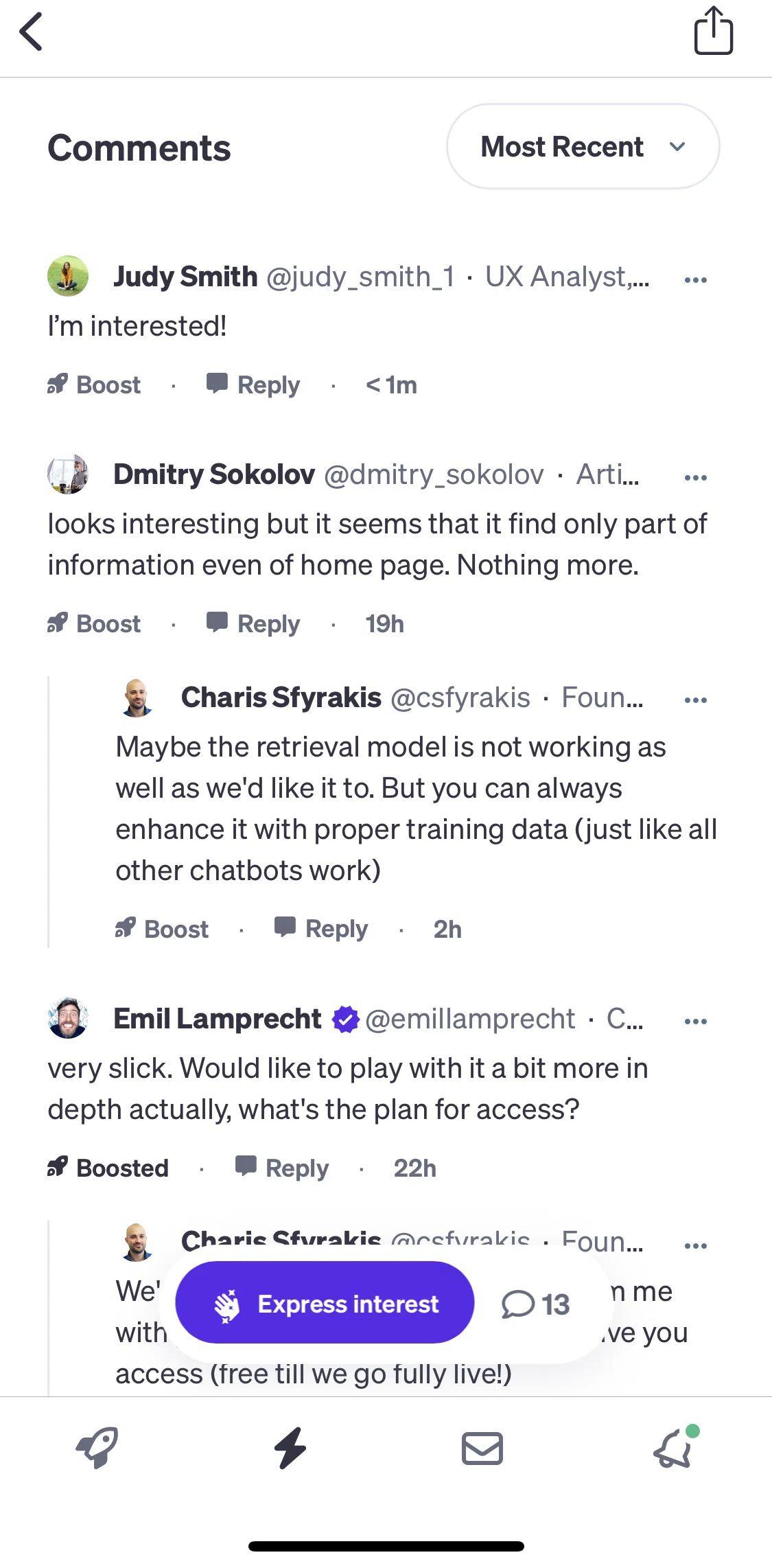 Polywork Screen screen in the Deleting a comment flow