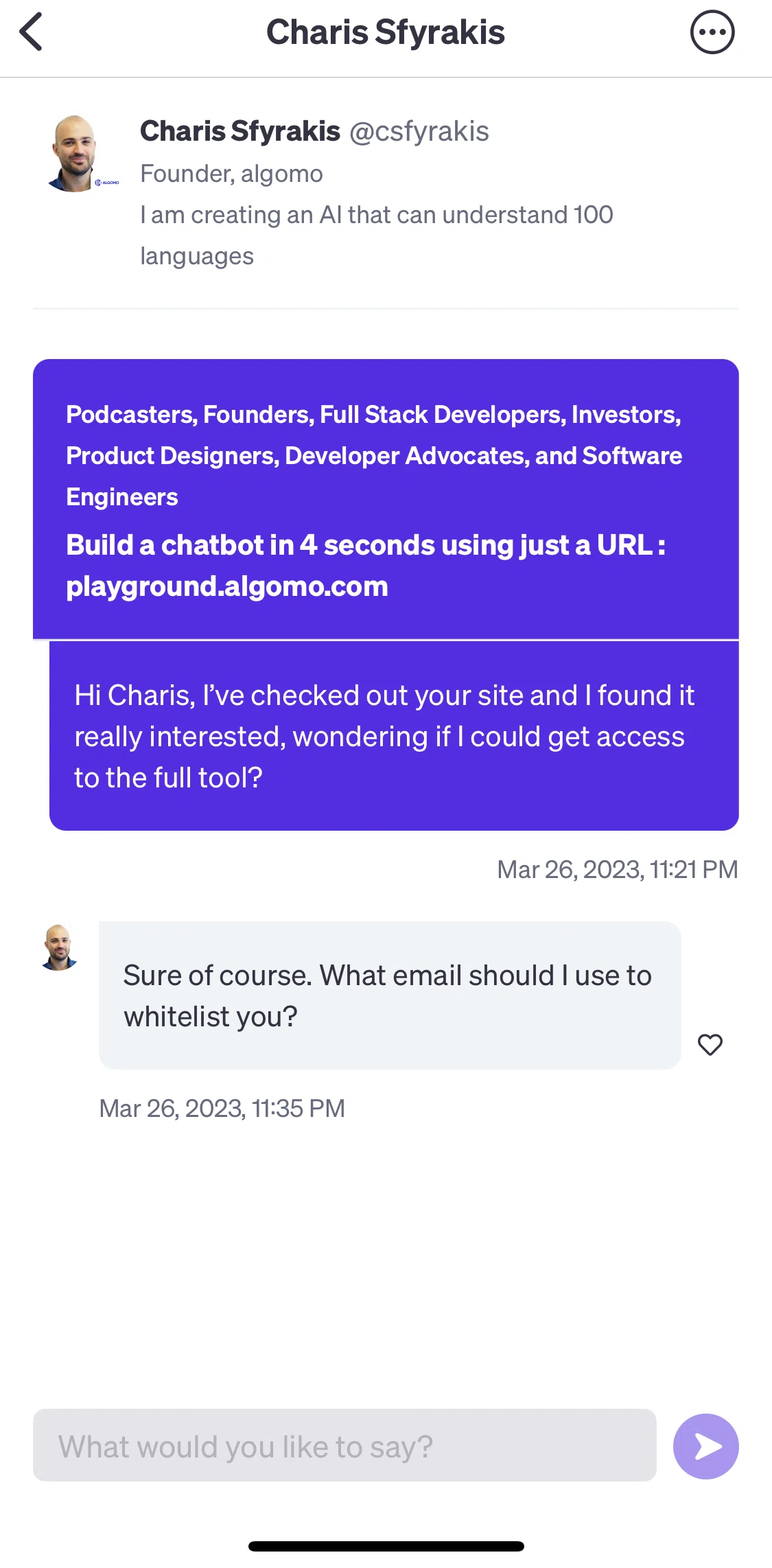 Polywork Screen screen in the Deleting a conversation flow