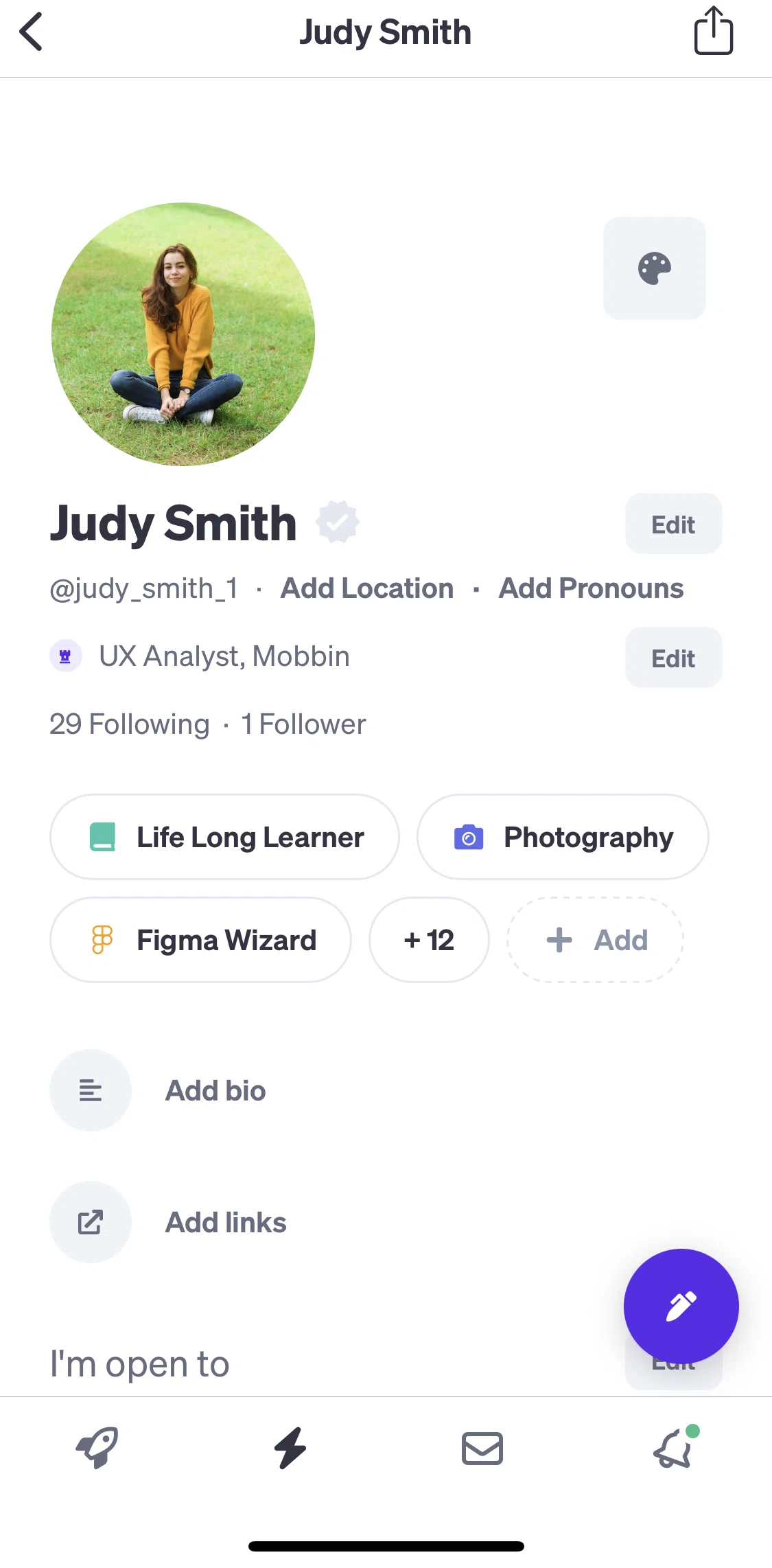 Polywork Screen screen in the Editing profile info flow