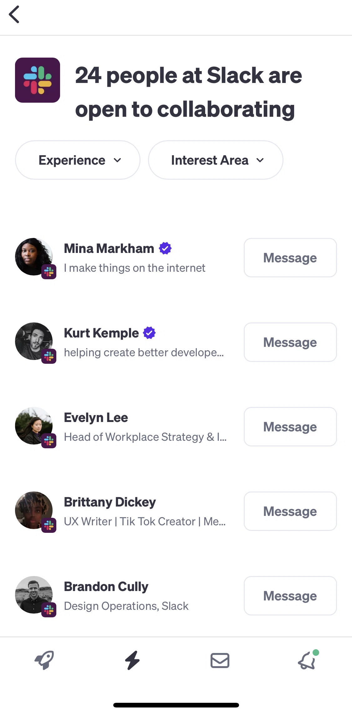 Polywork Screen screen in the Filtering professionals list flow