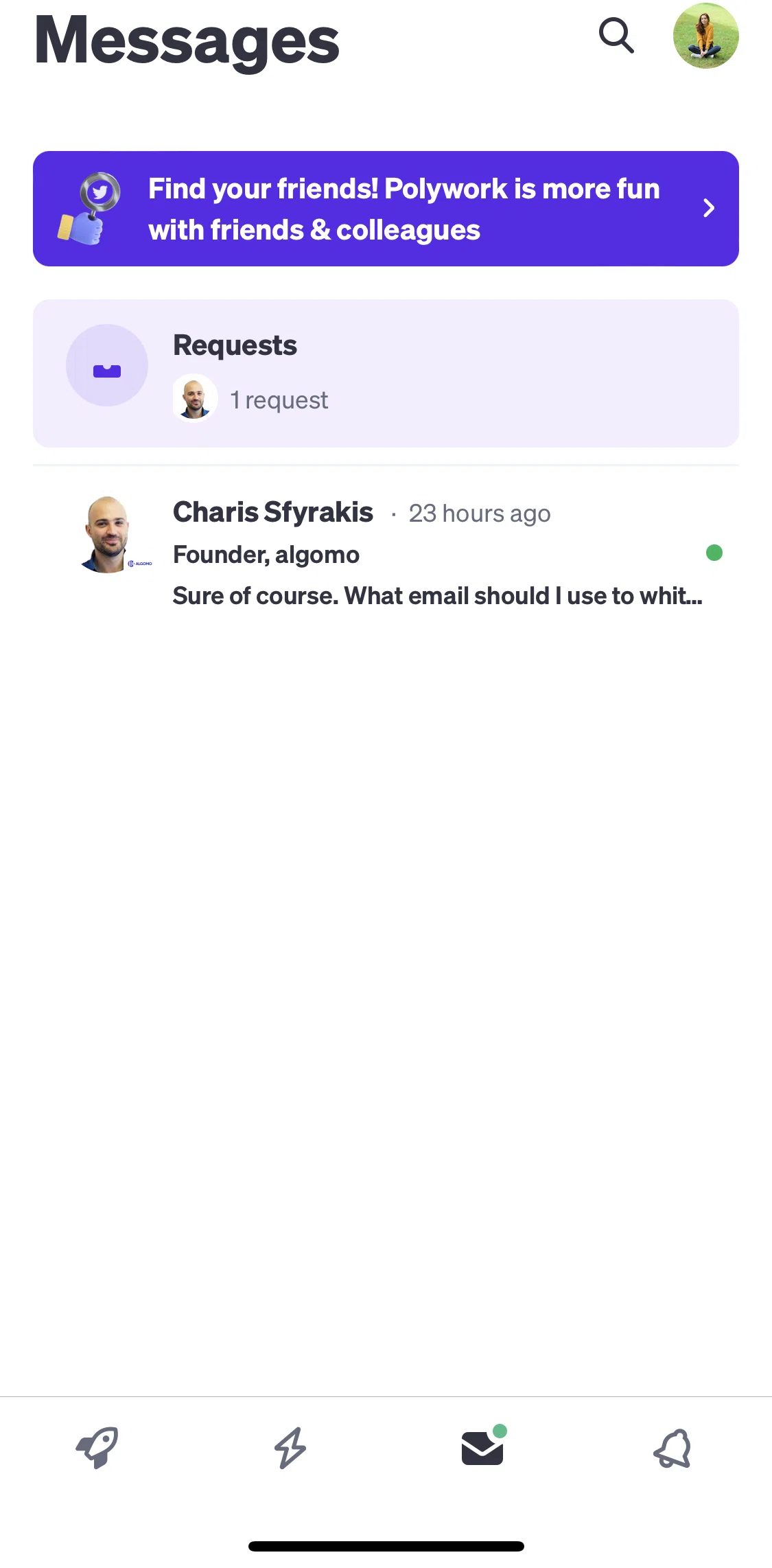 Polywork Screen screen in the Messages flow