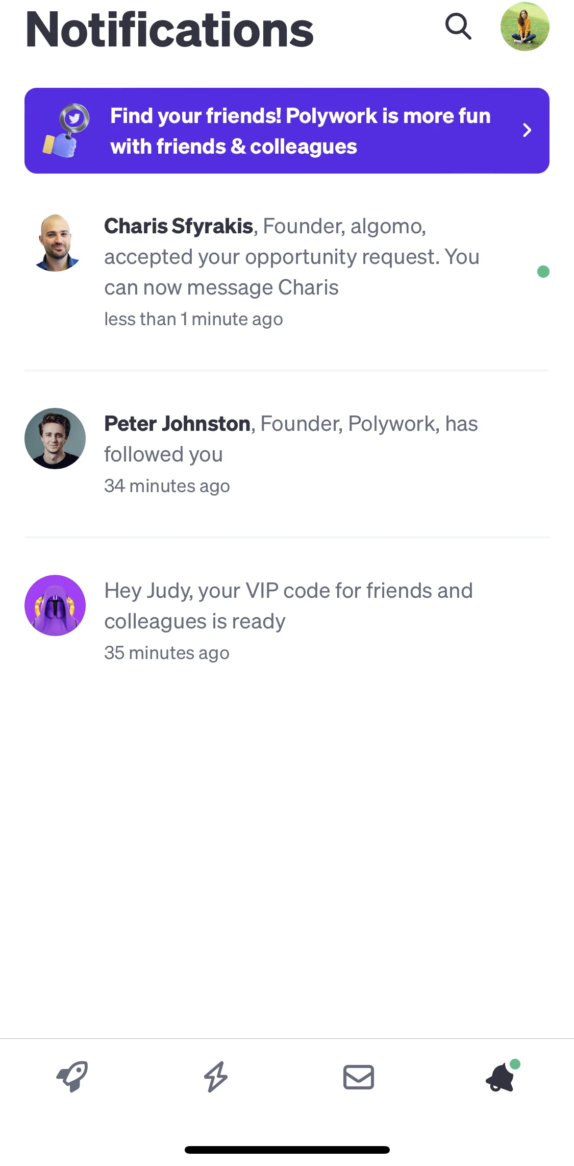 Polywork Screen screen in the Notifications flow
