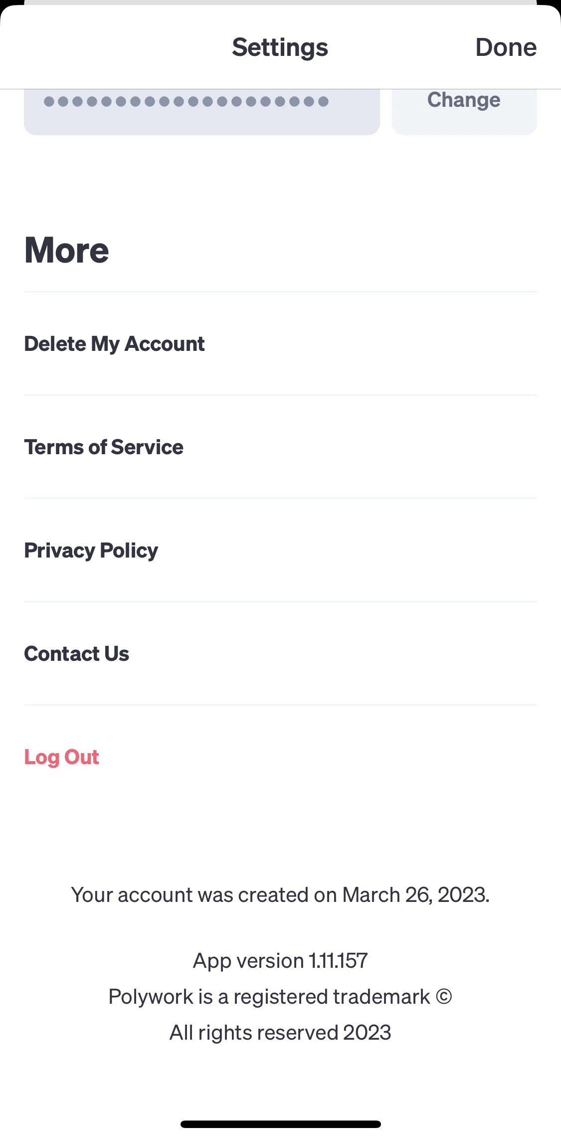 Polywork Screen screen in the Privacy policy flow