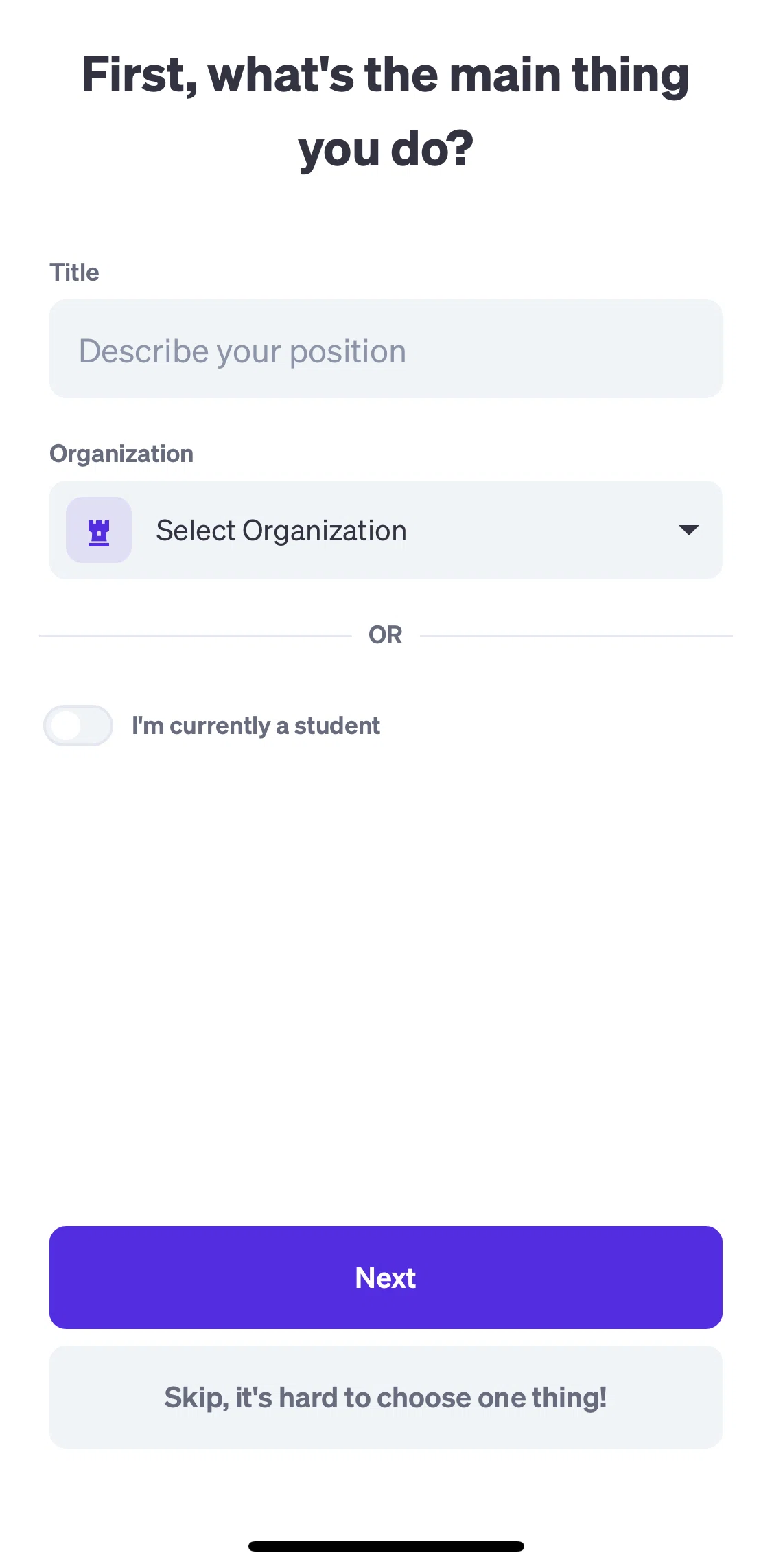 Polywork Screen screen in the Setting up account flow