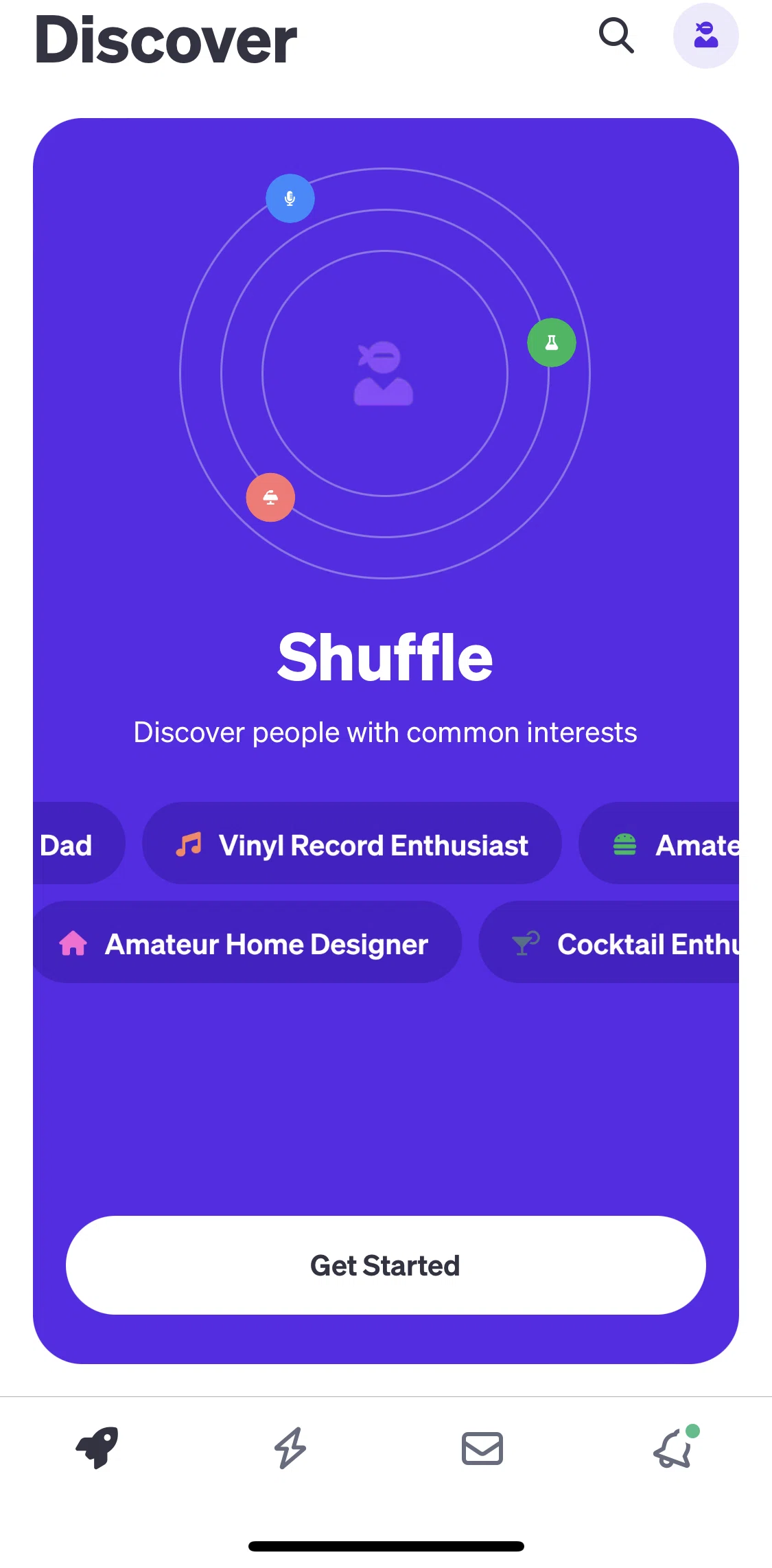 Polywork Screen screen in the Shuffle to discover users flow