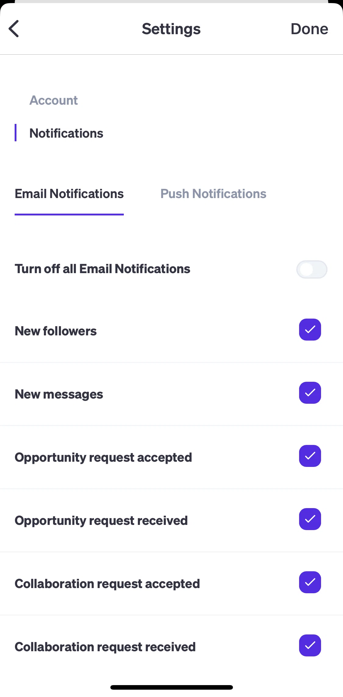 Polywork Screen screen in the Updating notification settings flow