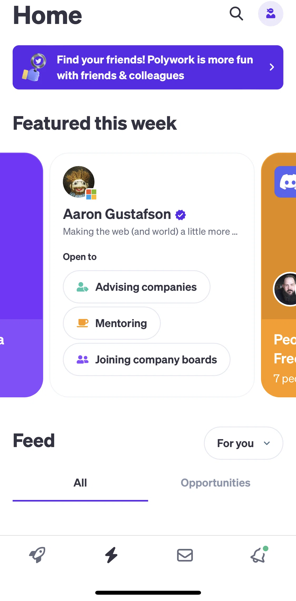 Polywork Screen screen in the View a profile flow