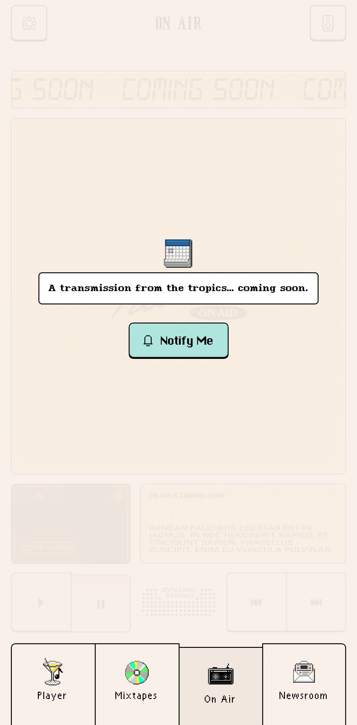Poolsuite FM Screen screen in the Turning on notification flow