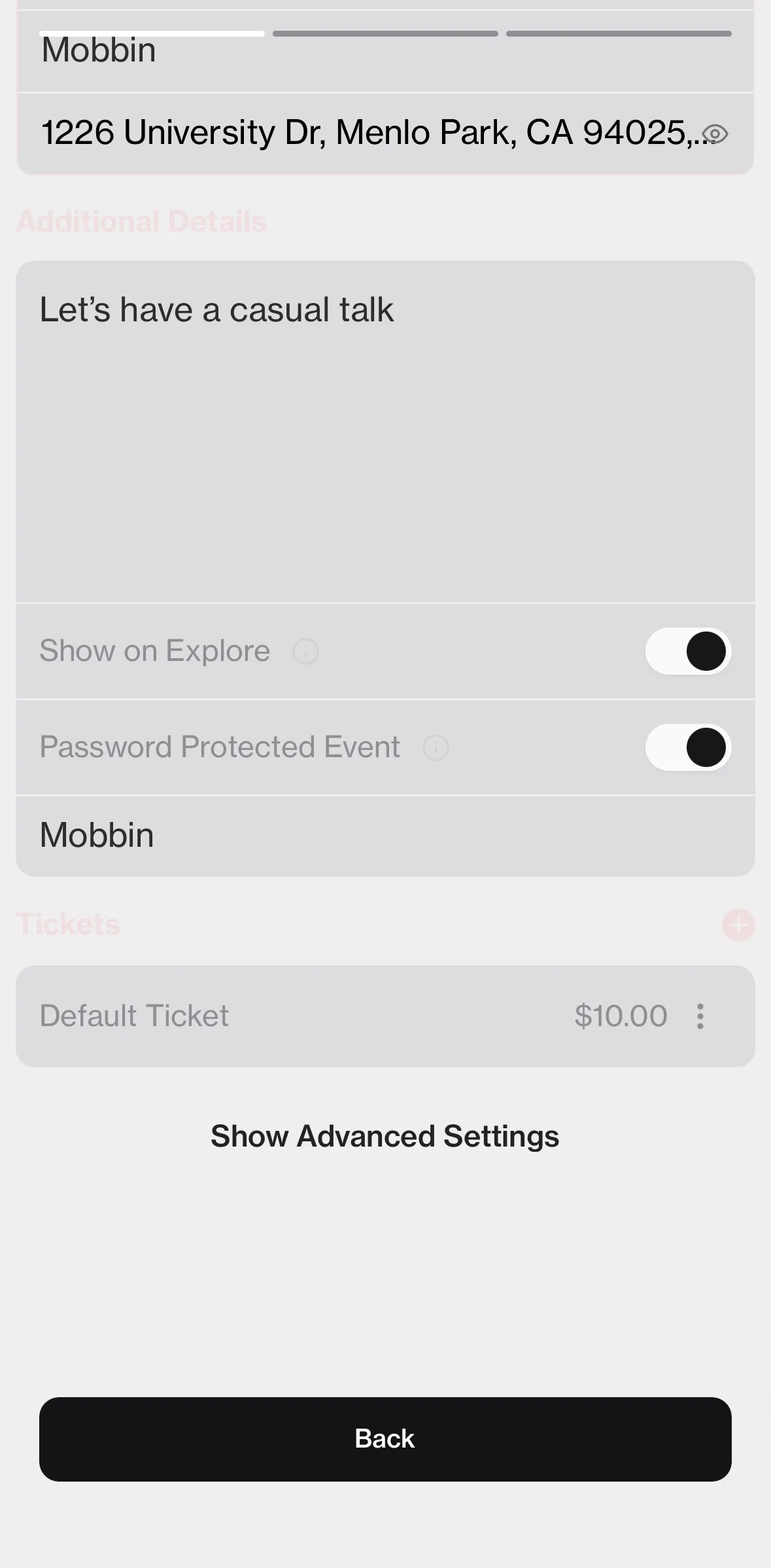 Posh Screen screen in the Editing ticket details flow