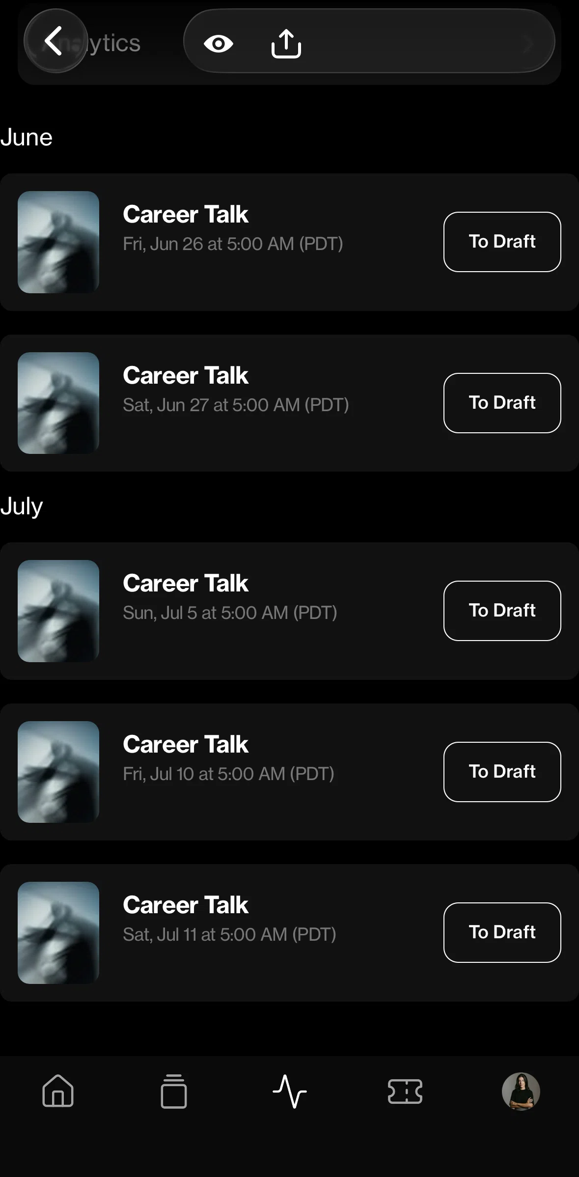 Posh Screen screen in the Event overview flow