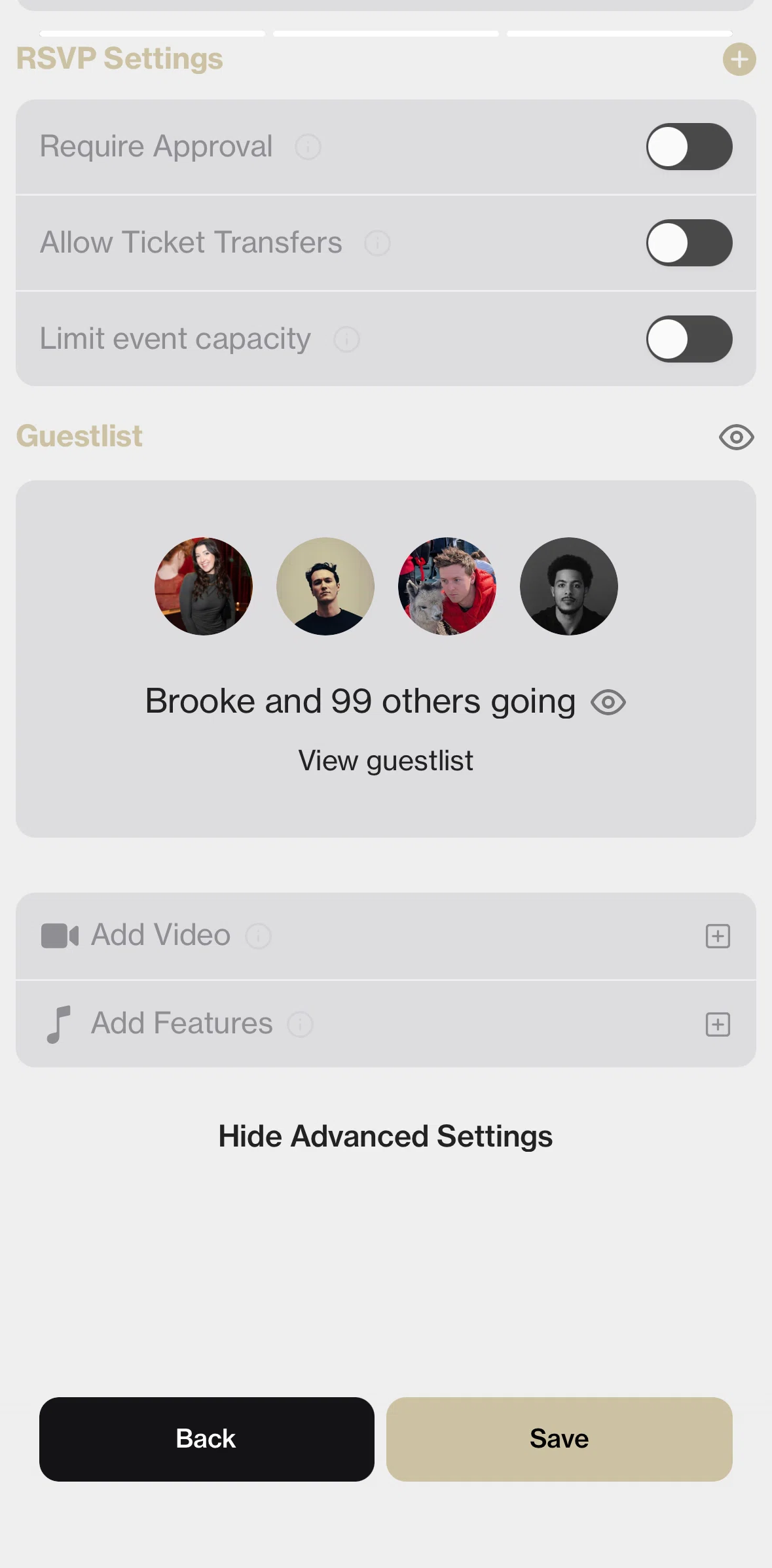 Posh Screen screen in the Hiding guest list flow