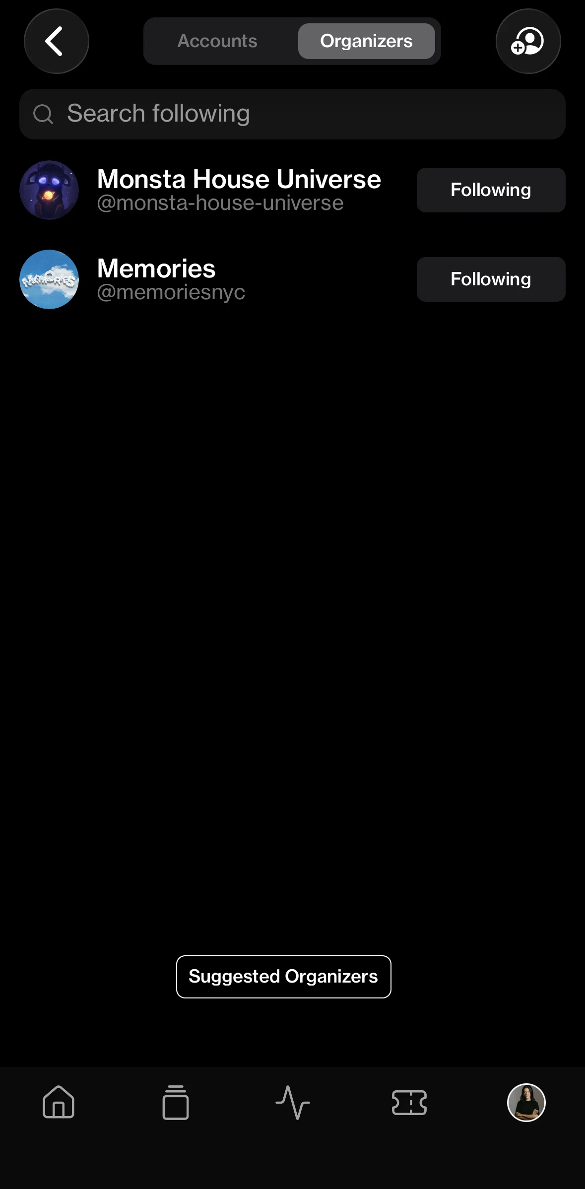 Posh Screen screen in the Suggested organizers flow