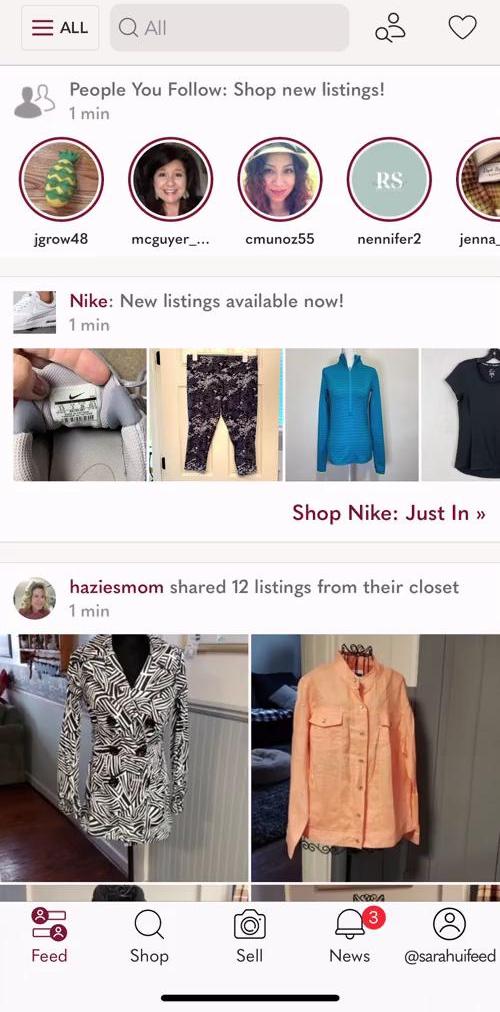Poshmark Home feed screen in the Searching flow