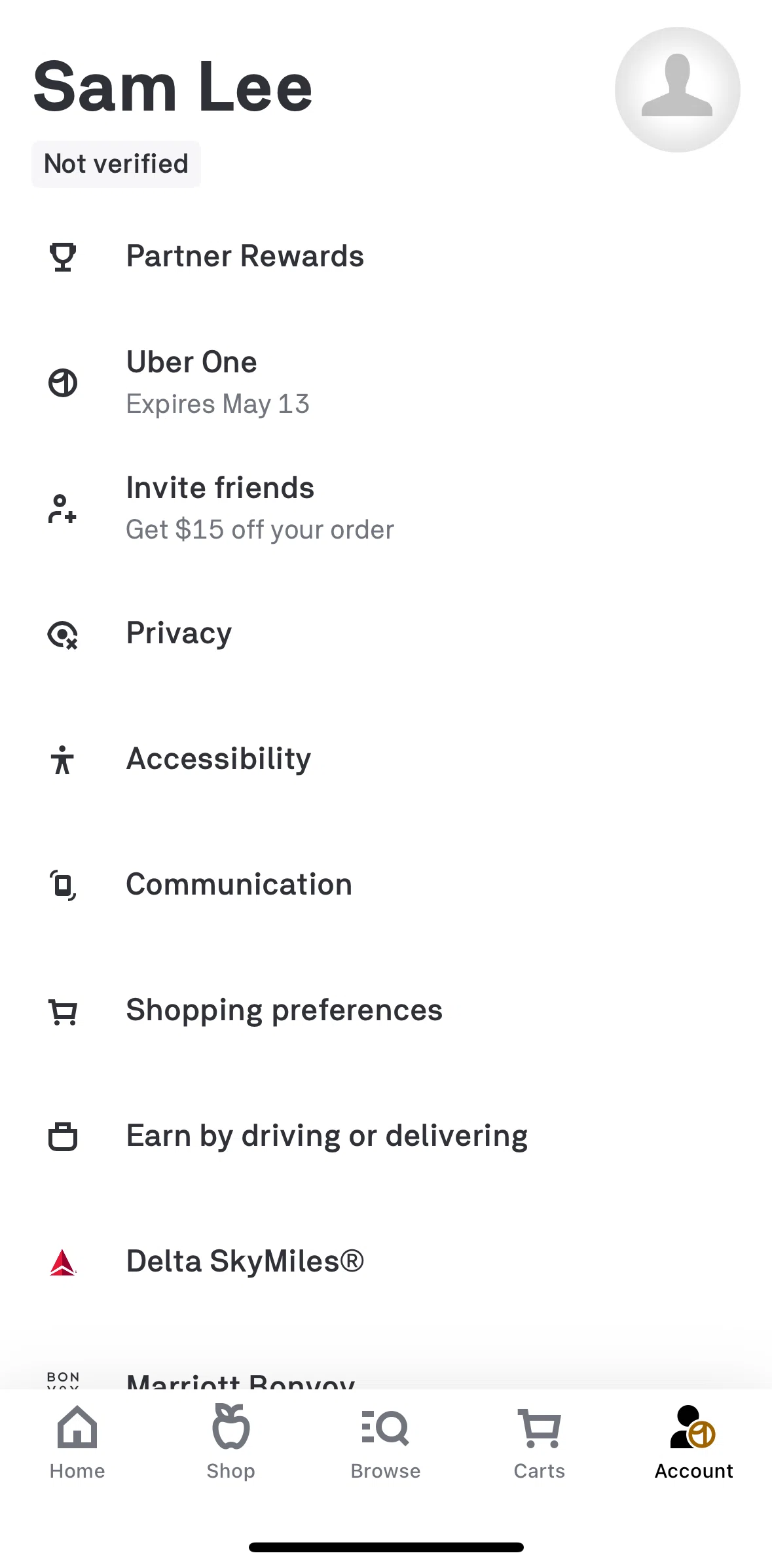 Postmates Screen screen in the Accessibility flow