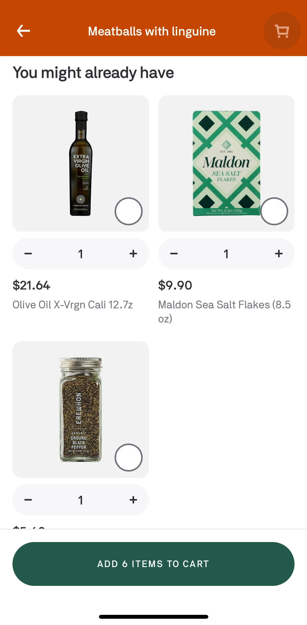 Postmates Screen screen in the Adding to cart (recipe) flow