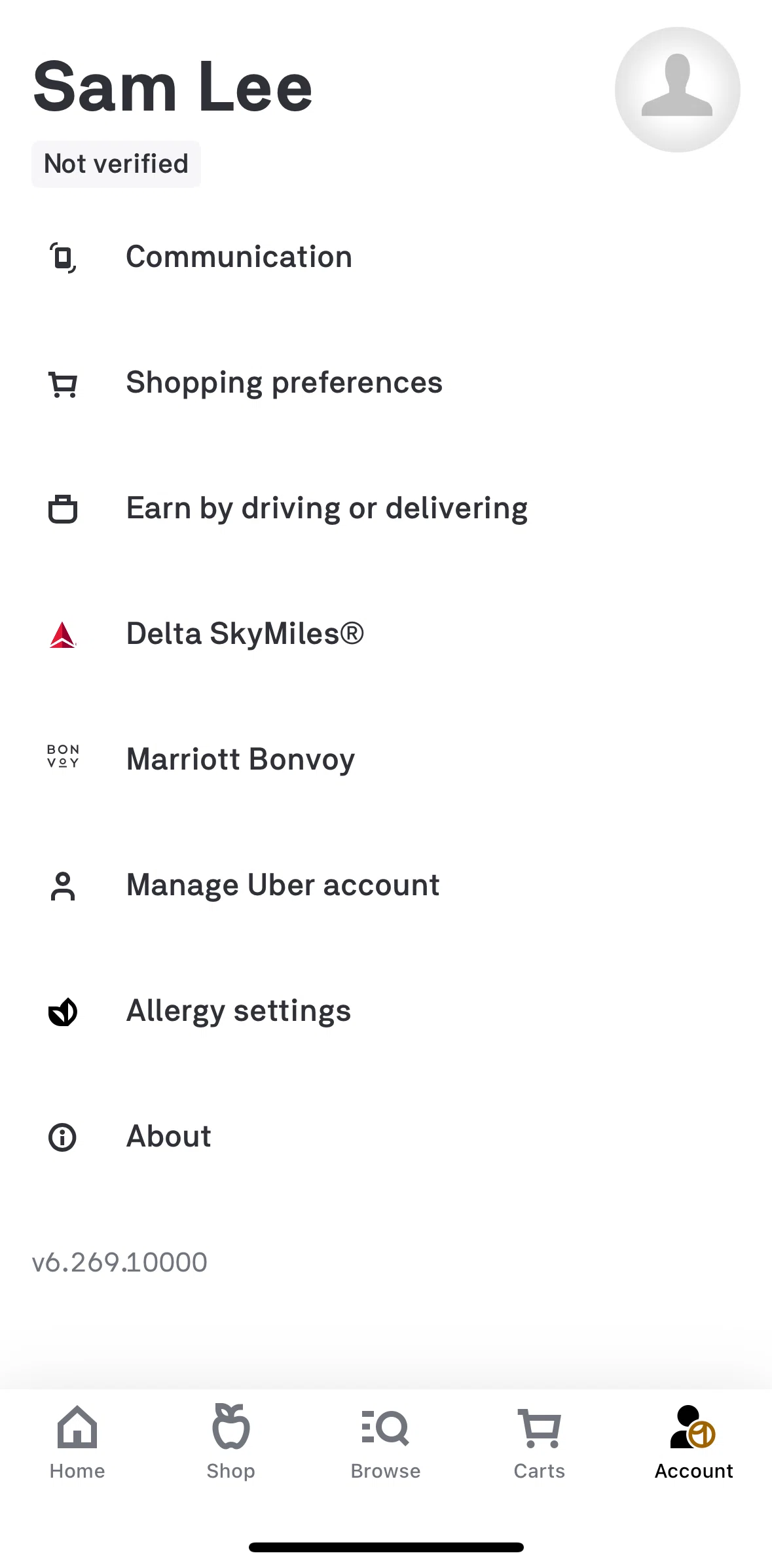 Postmates Screen screen in the Allergy settings flow