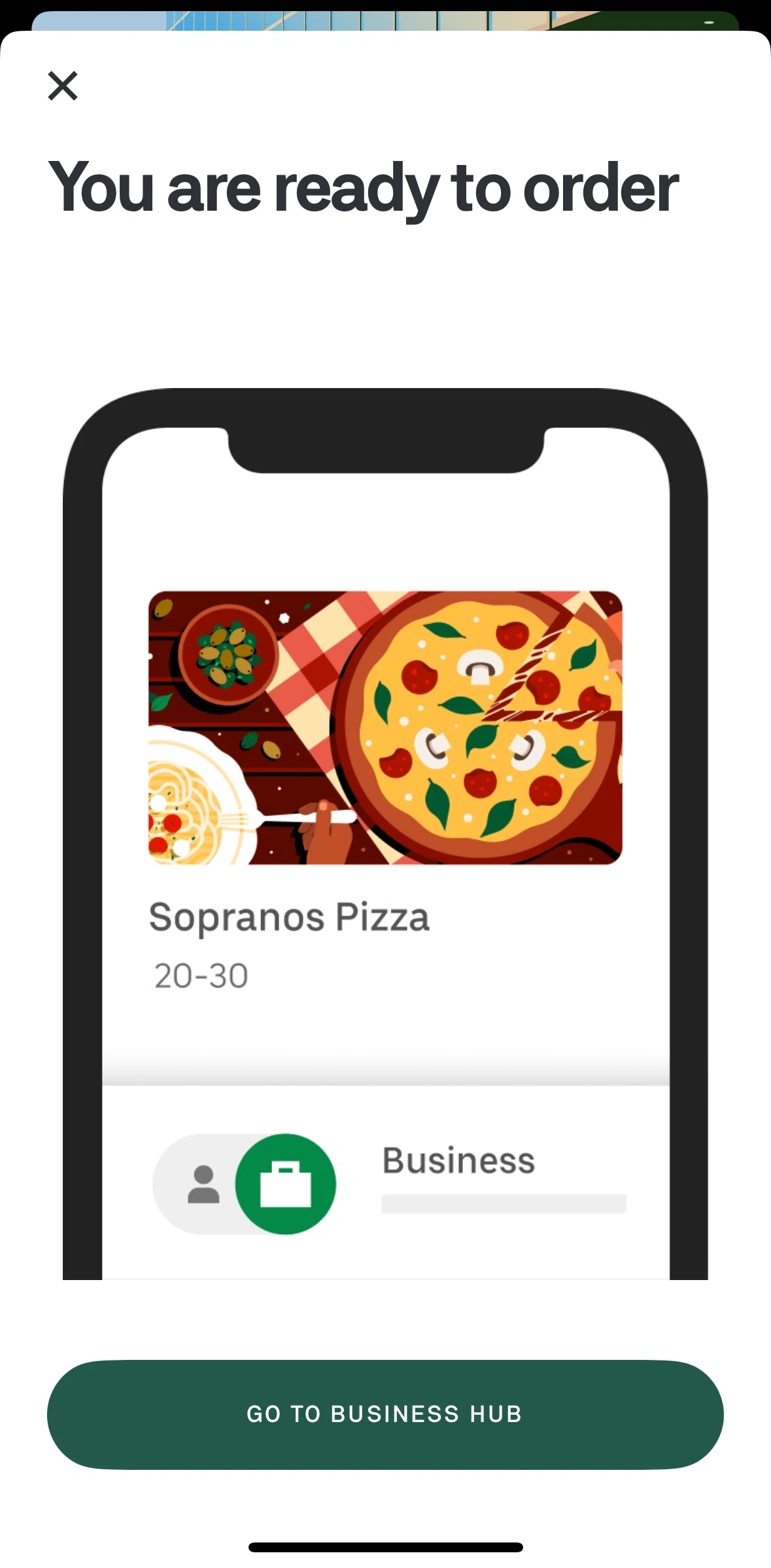 Postmates Screen screen in the Business hub flow