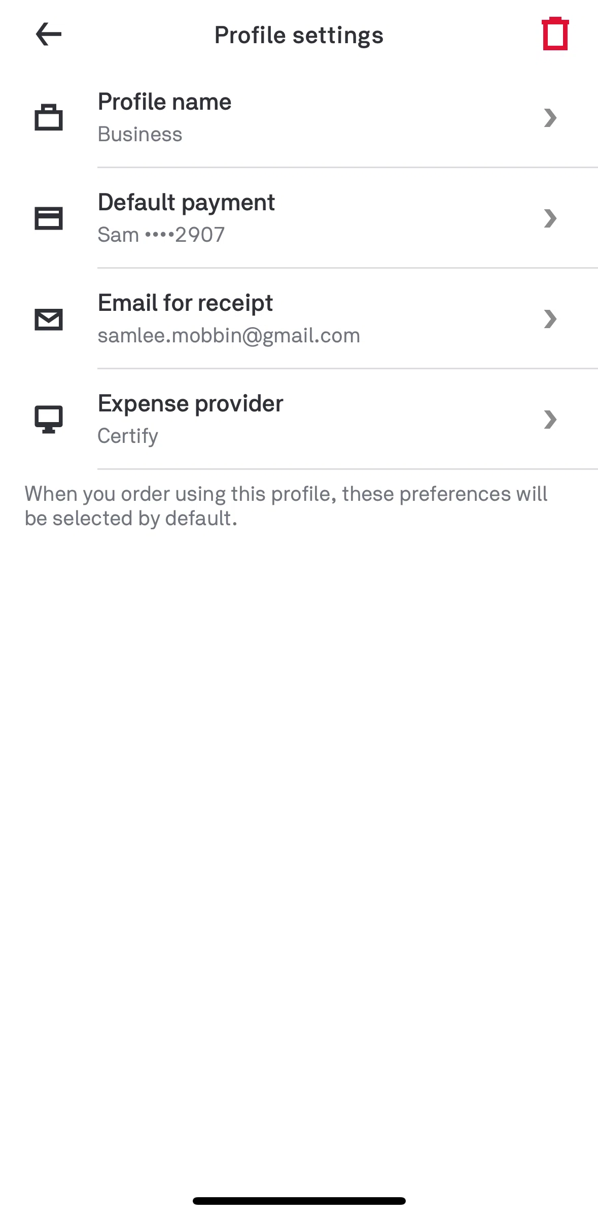 Postmates Screen screen in the Deleting a business profile flow