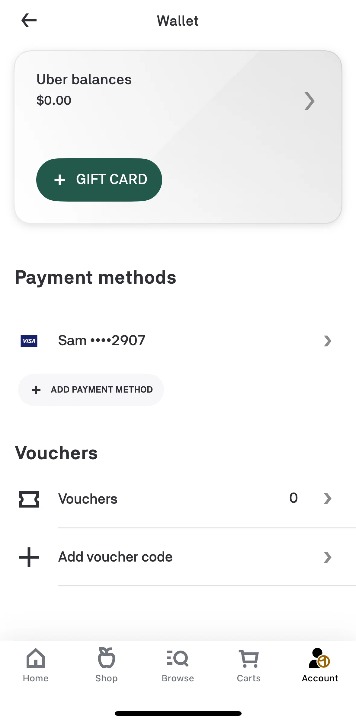 Postmates Screen screen in the Deleting payment method flow