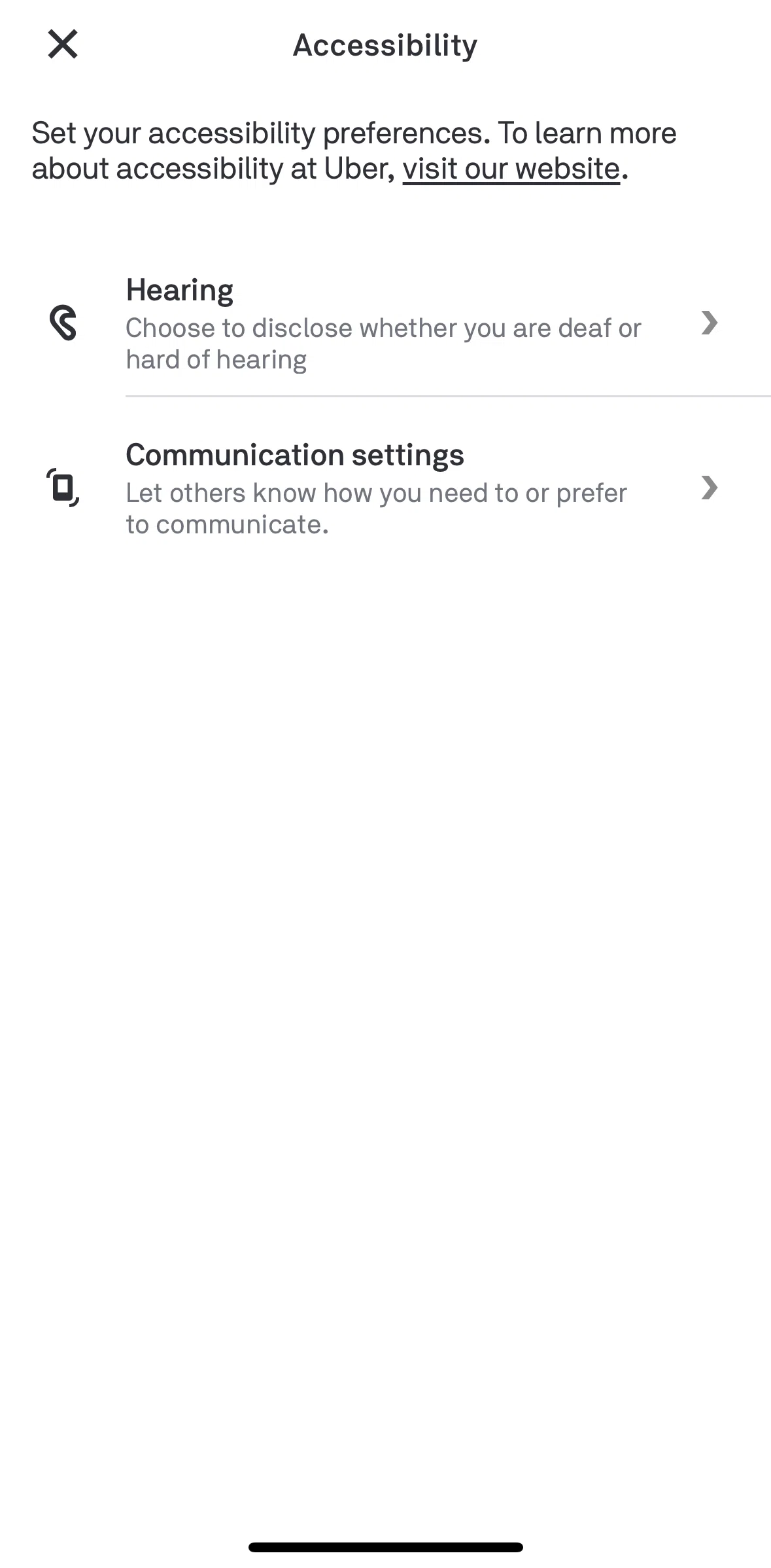 Postmates Screen screen in the Editing hearing accomodations flow