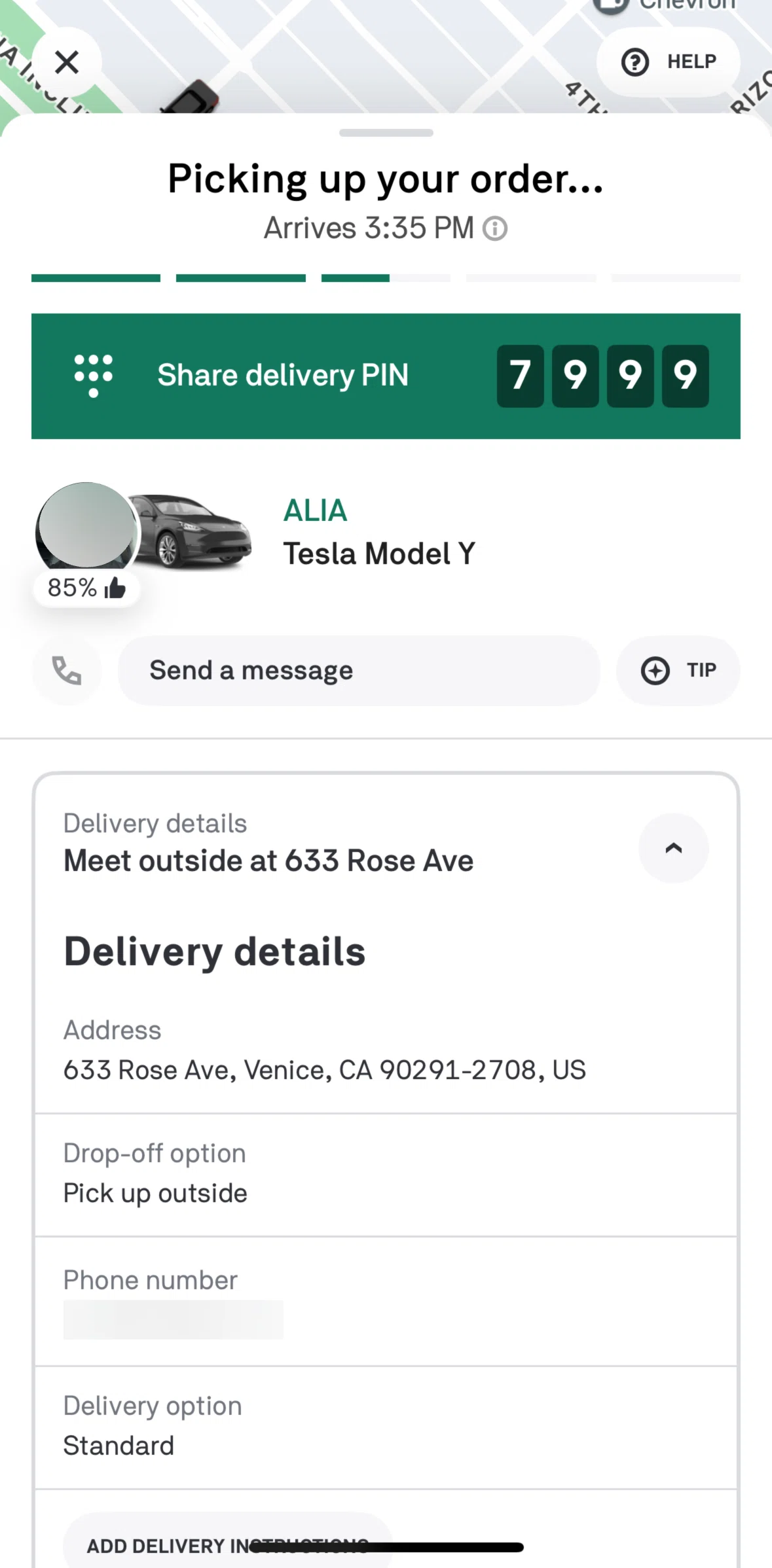 Postmates Screen screen in the Messaging driver flow