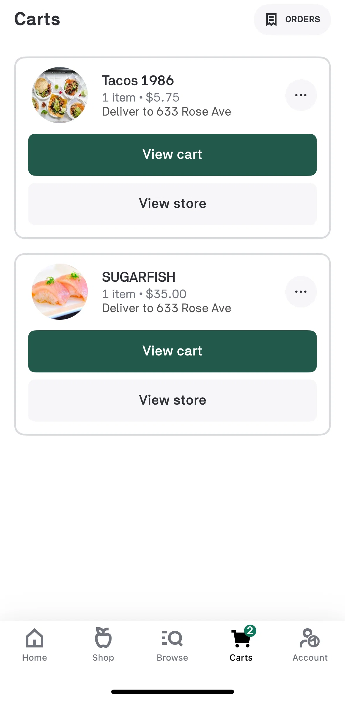 Postmates Screen screen in the Orders flow
