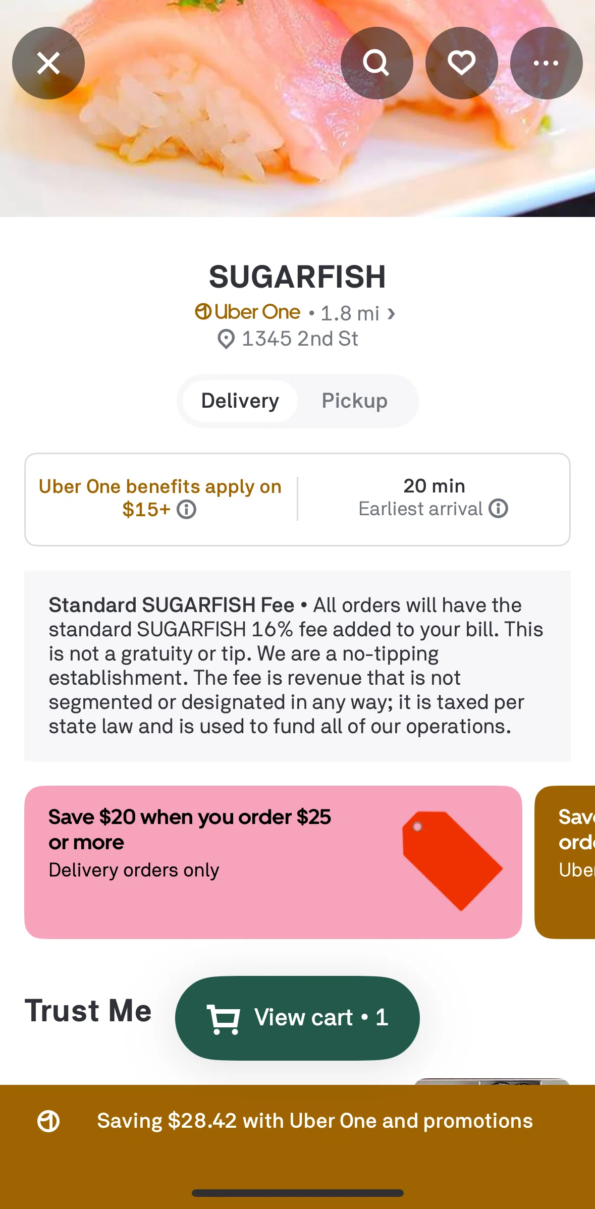 Postmates Screen screen in the Placing an order flow
