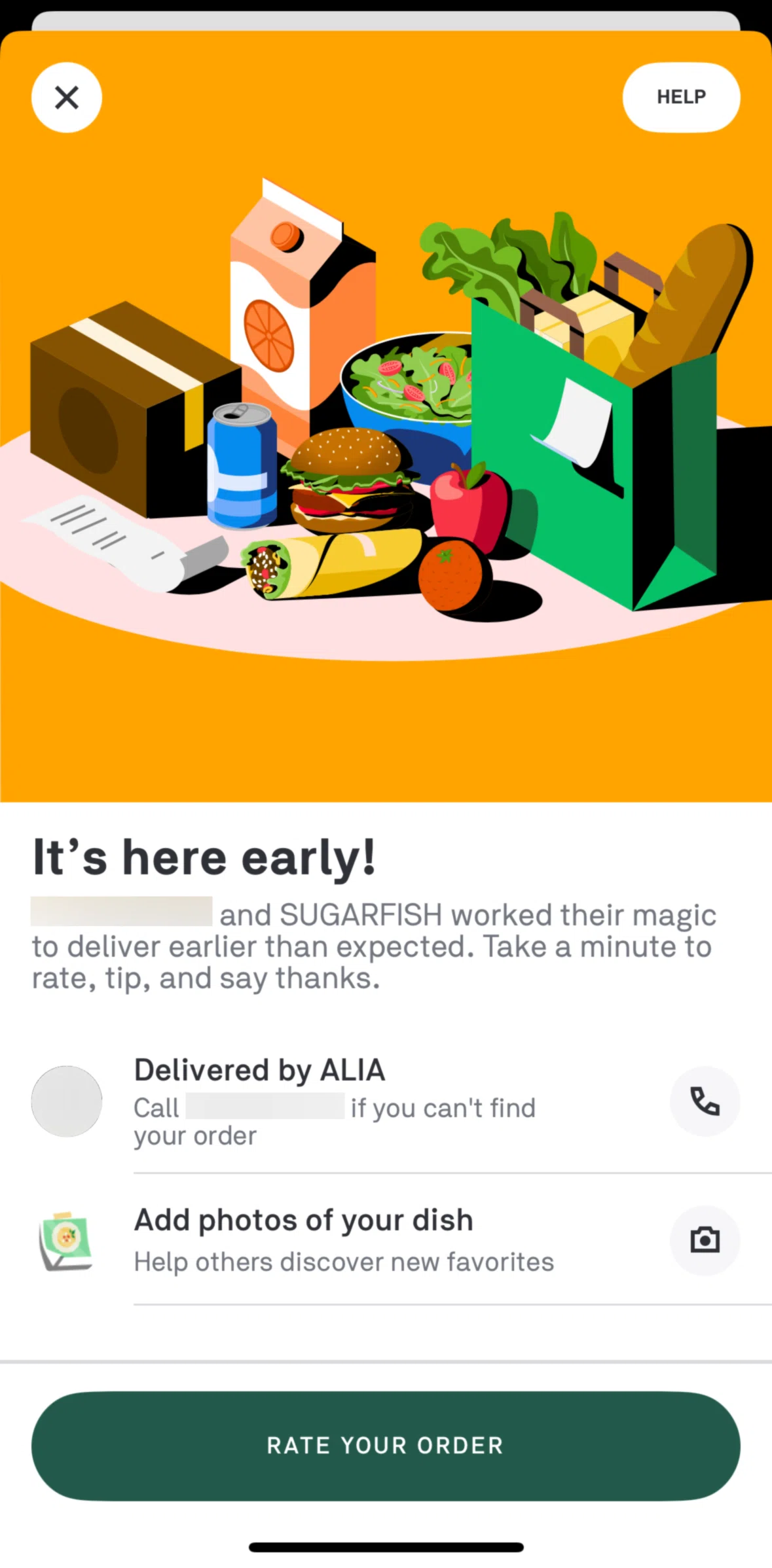 Postmates Screen screen in the Rating an order flow
