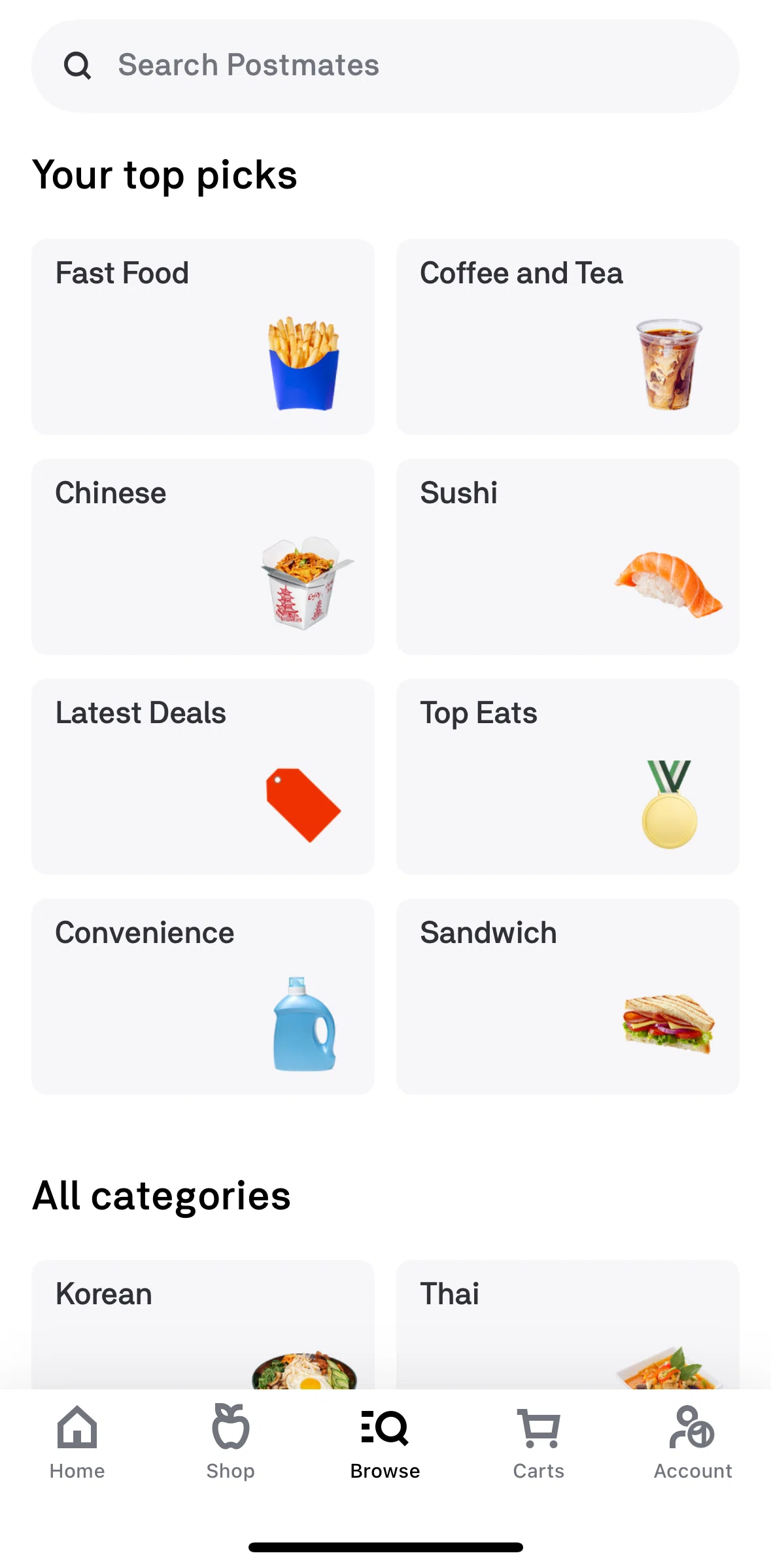 Postmates Screen screen in the Searching Postmates flow