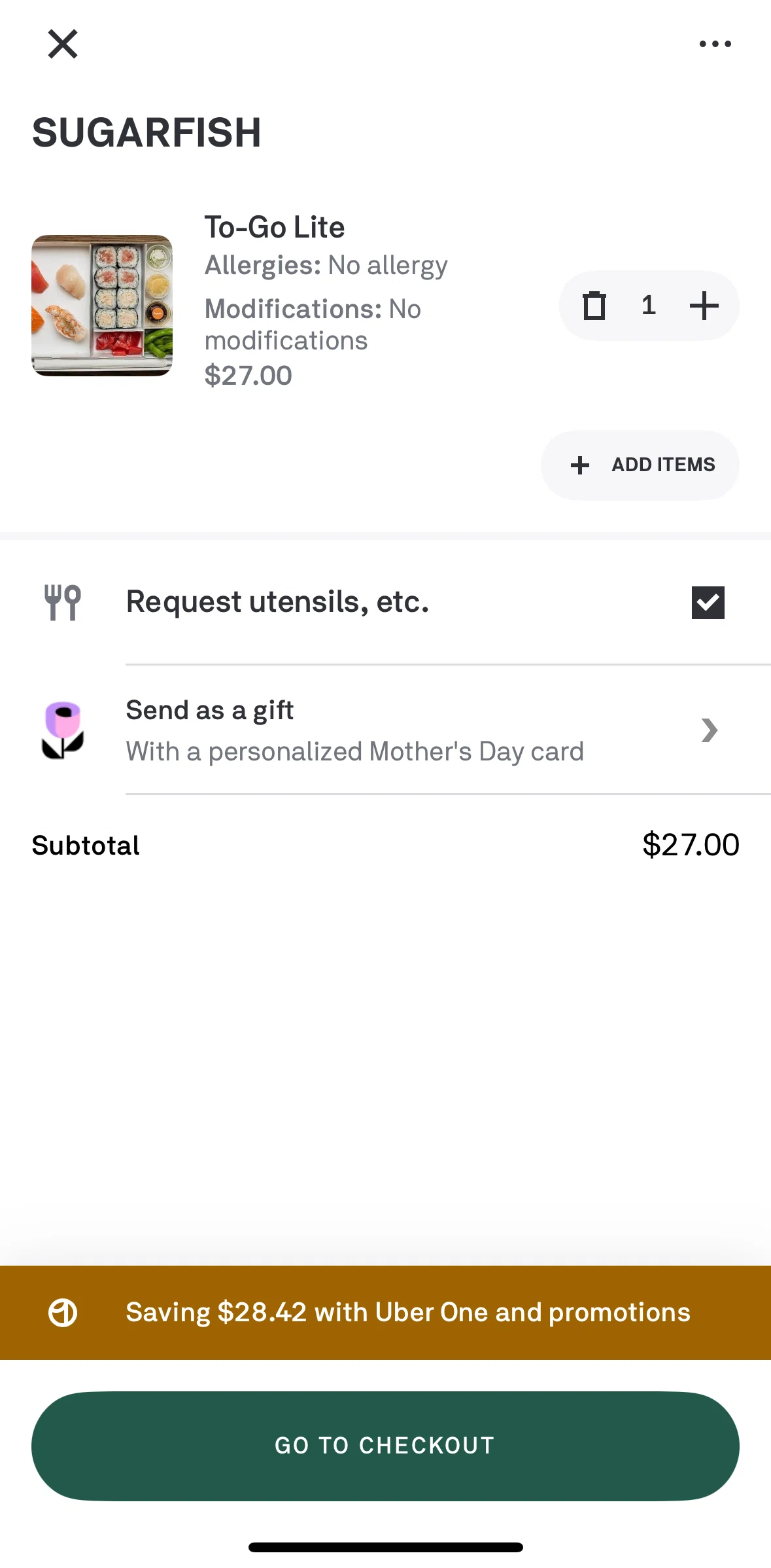 Postmates Screen screen in the Send as a gift flow