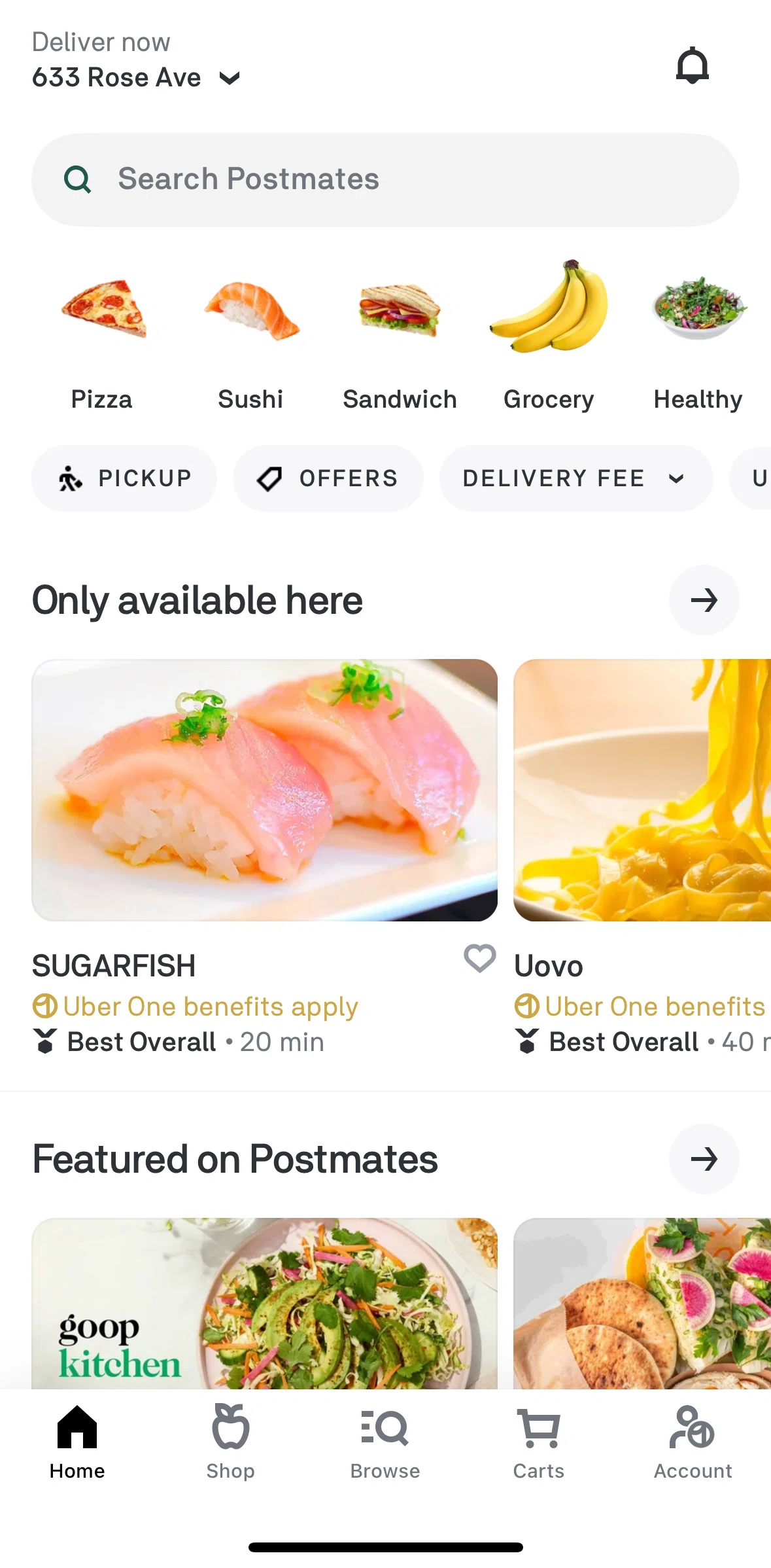 Postmates Screen screen in the Shop flow