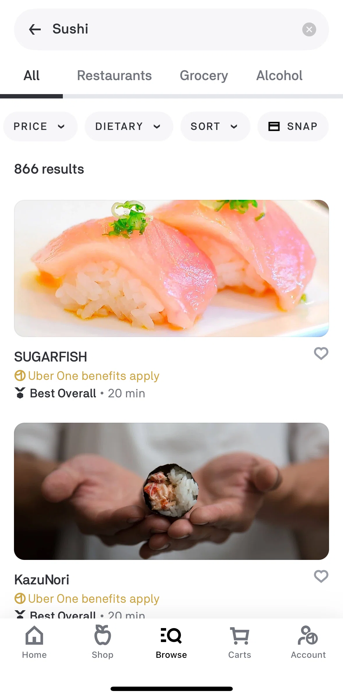 Postmates Screen screen in the Sorting items flow
