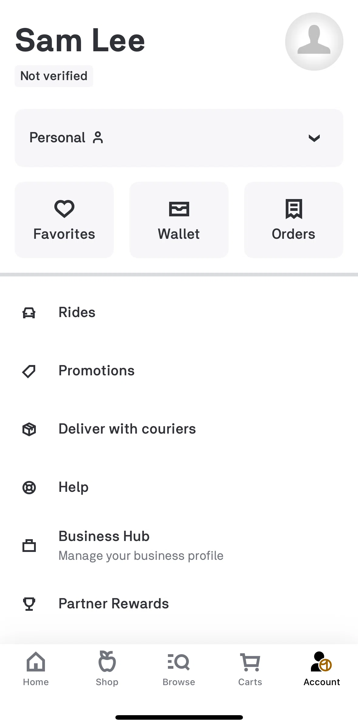 Postmates Screen screen in the Switching to business profile flow