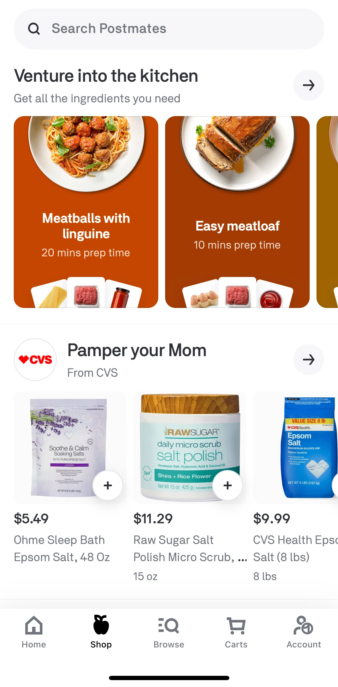 Postmates Screen screen in the View a recipe flow