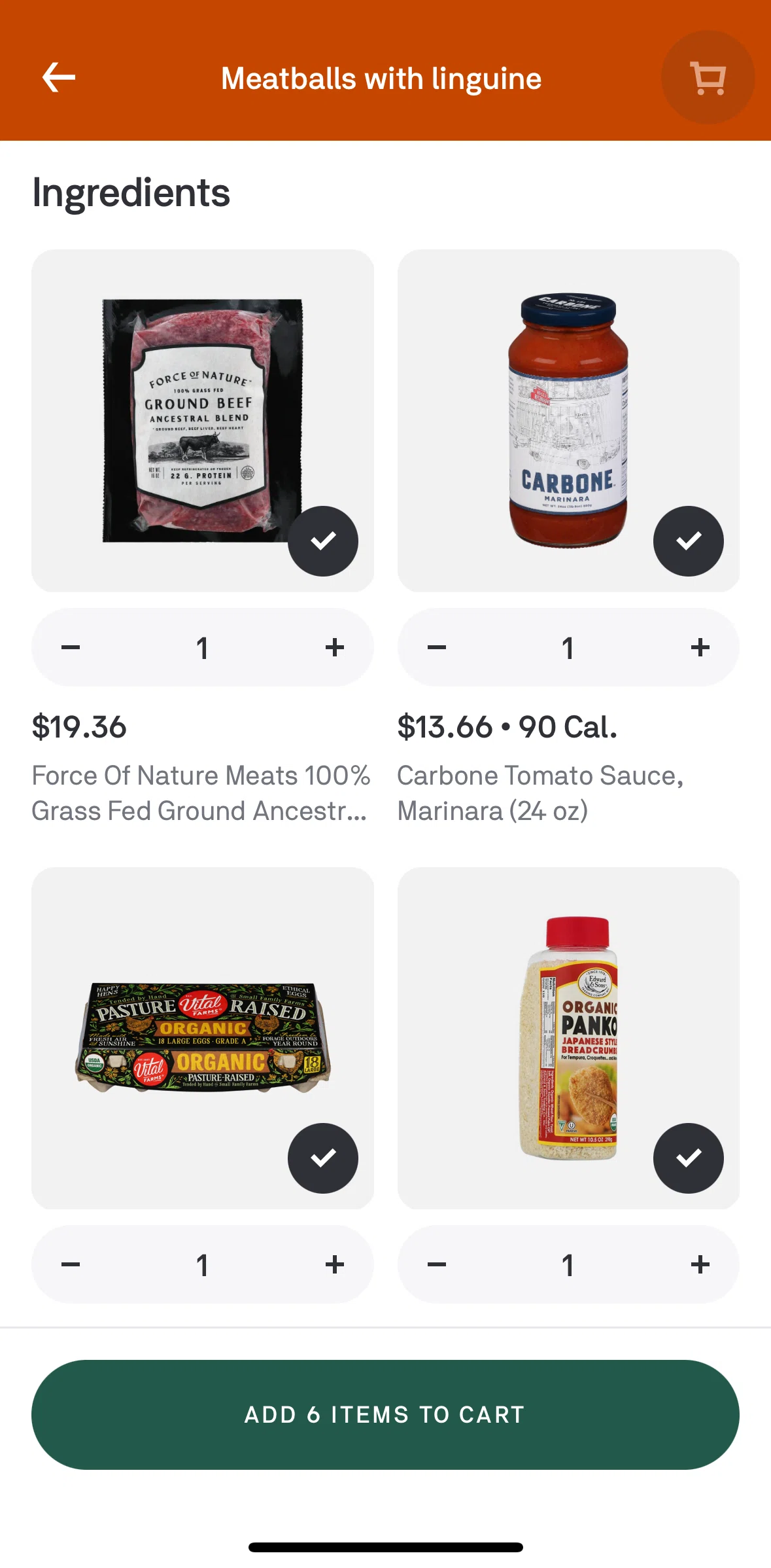 Postmates Screen screen in the View an ingredient flow
