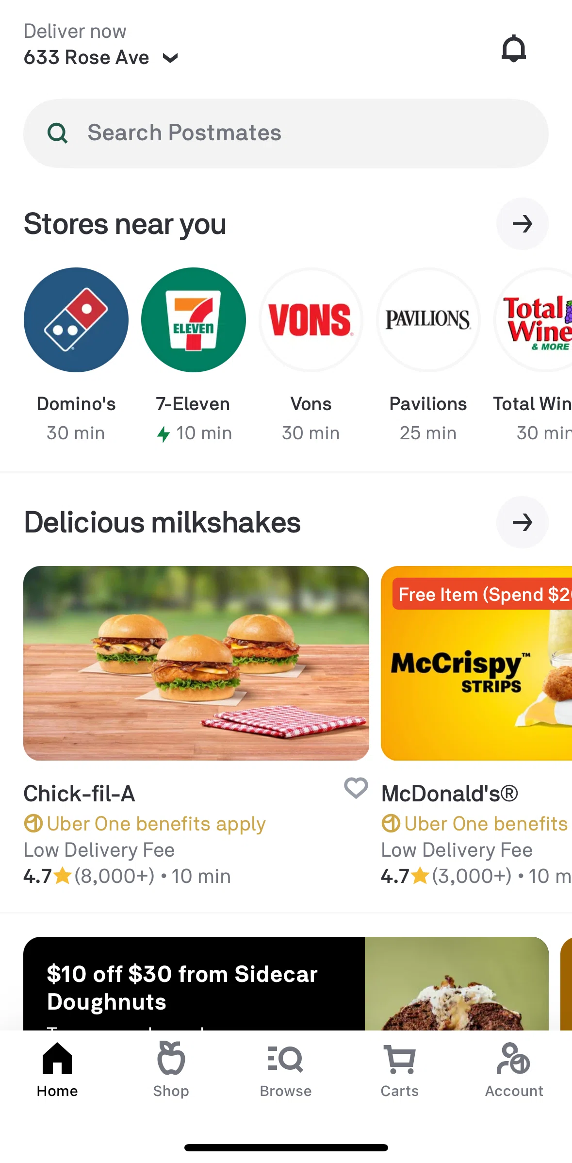 Postmates Screen screen in the View stores flow