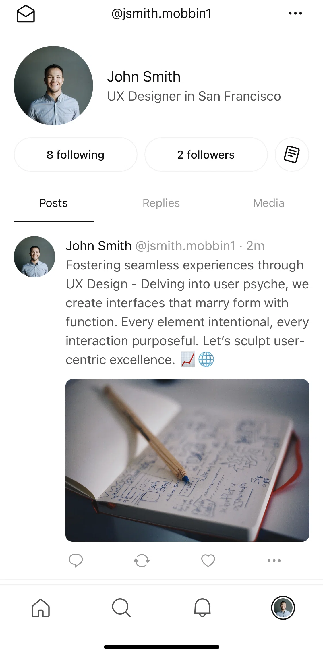 Posts Screen screen in the Followers and following flow