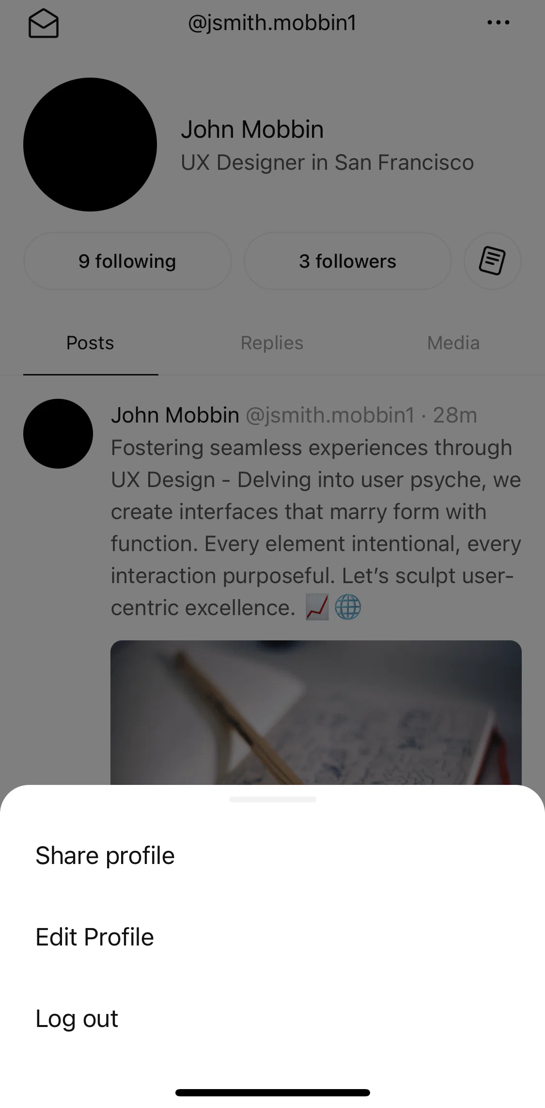 Posts Screen screen in the Logging out flow