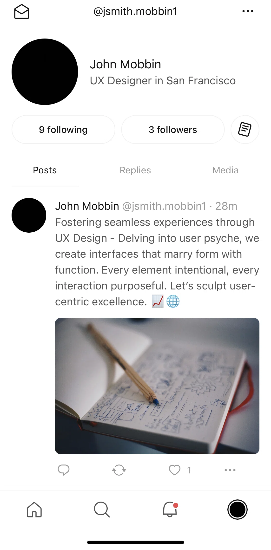 Posts Screen screen in the Updating profile flow