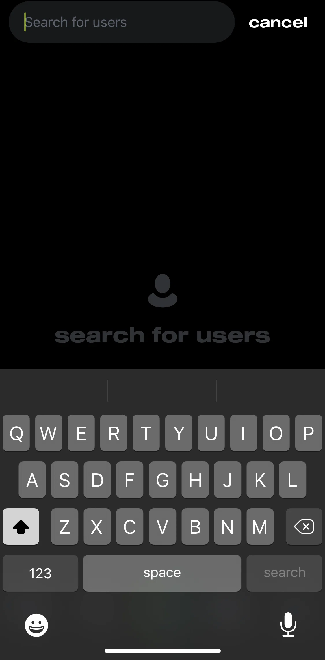 Powder Screen screen in the Searching for users flow