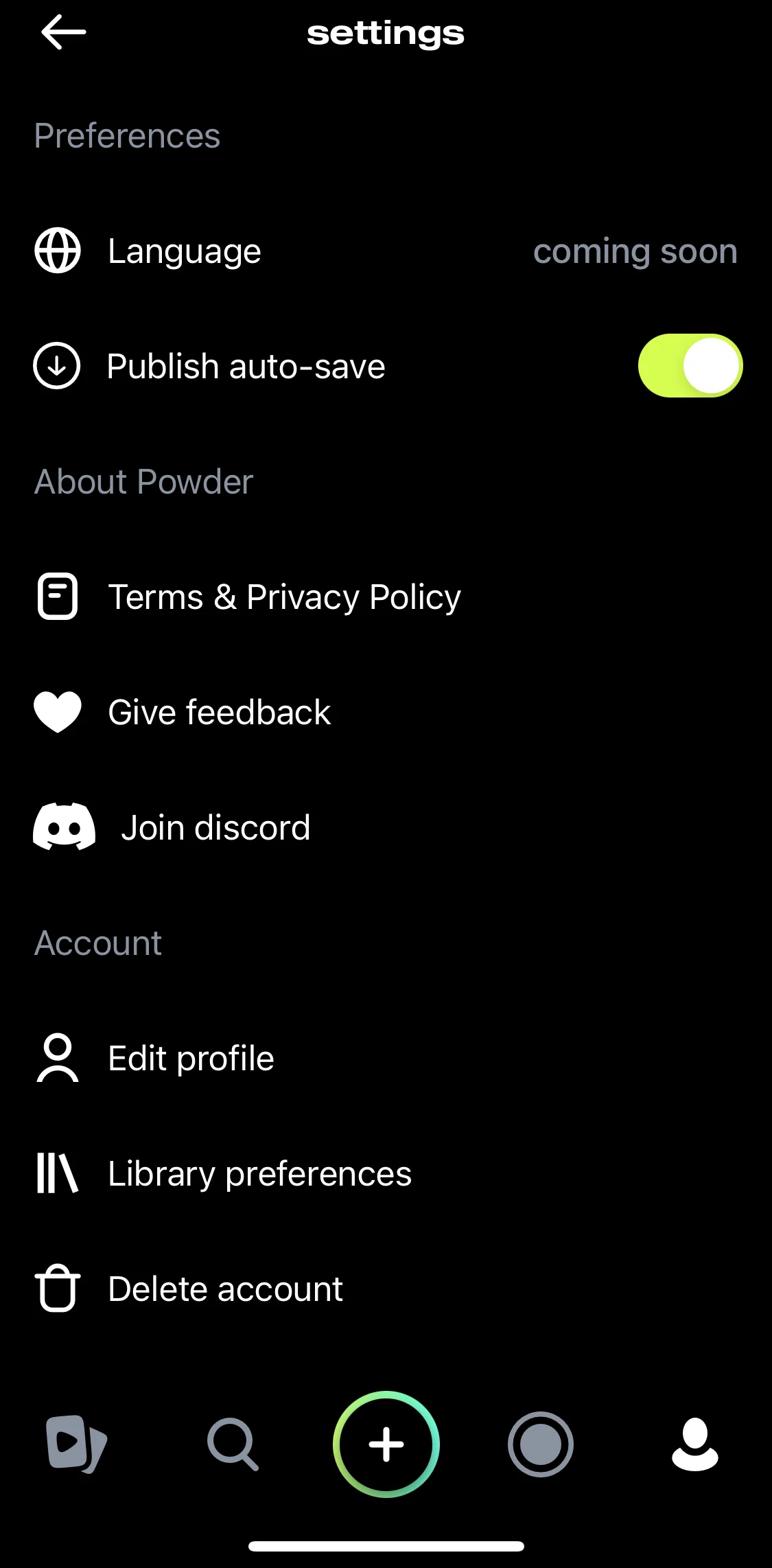 Powder Screen screen in the Terms & privacy policy flow