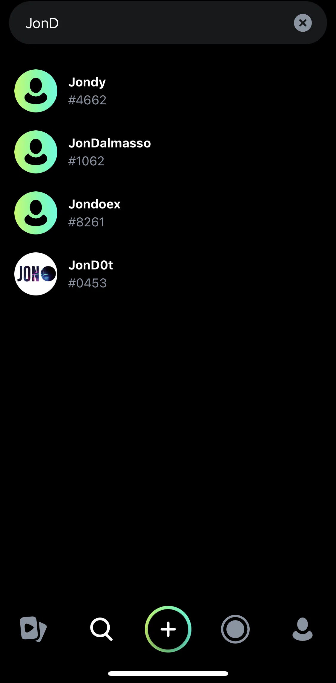 Powder Screen screen in the User profile (JonD0t) flow