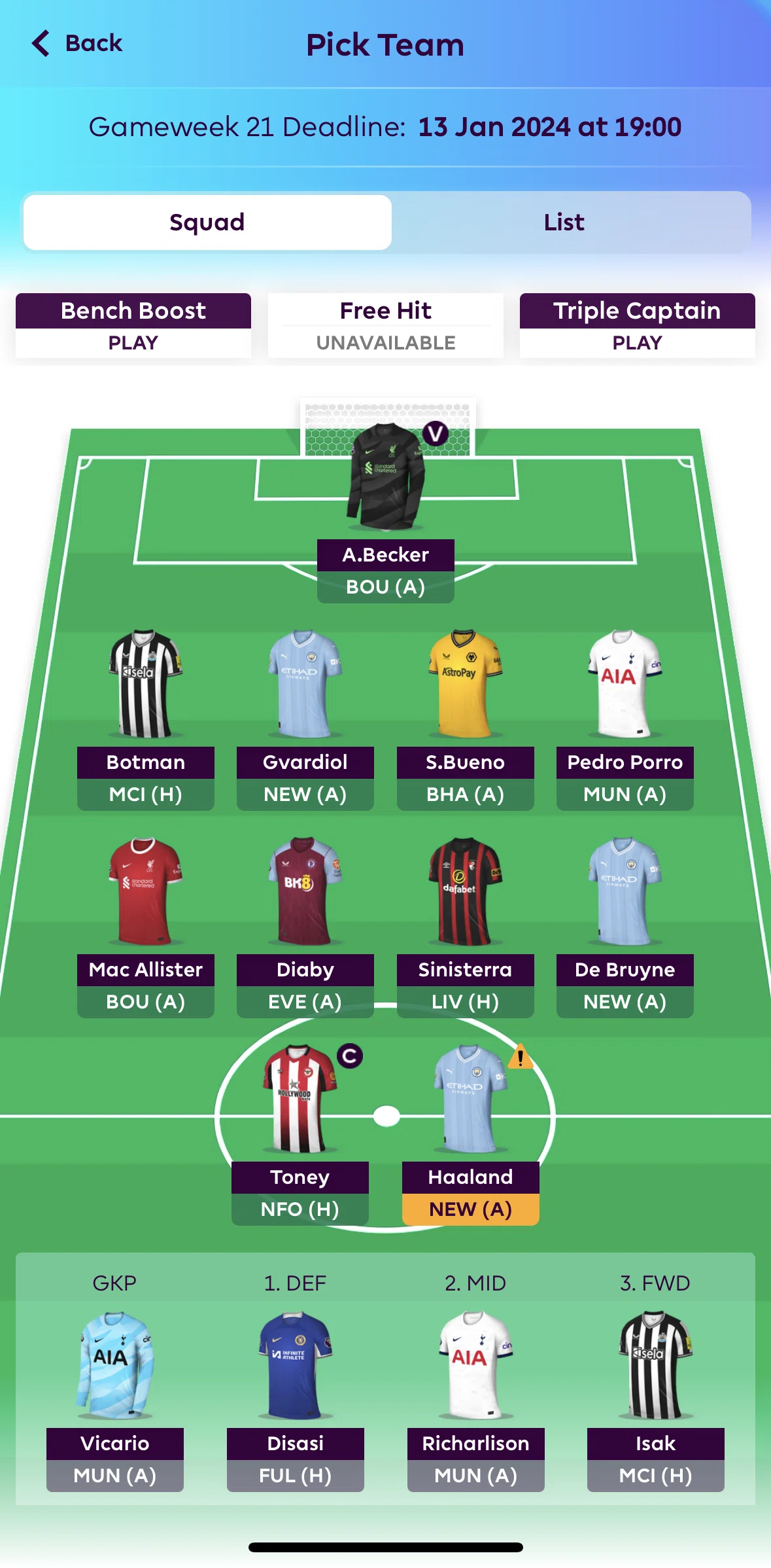 Premier League Screen screen in the Activating a chip flow