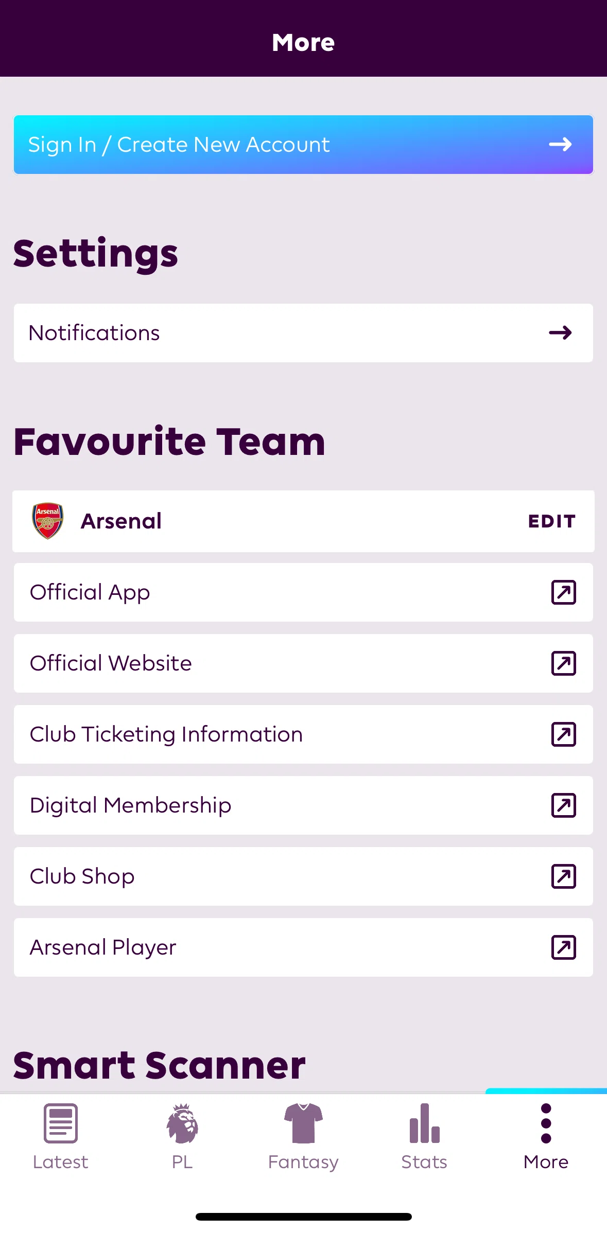 Premier League Screen screen in the Logging in flow