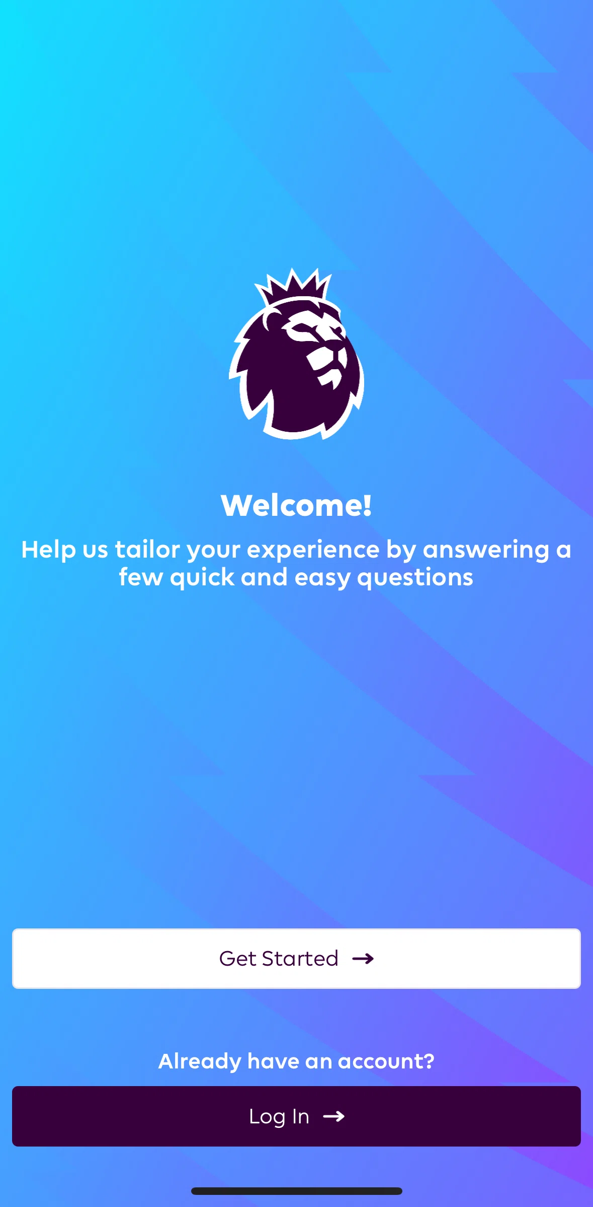 Premier League Screen screen in the Onboarding flow