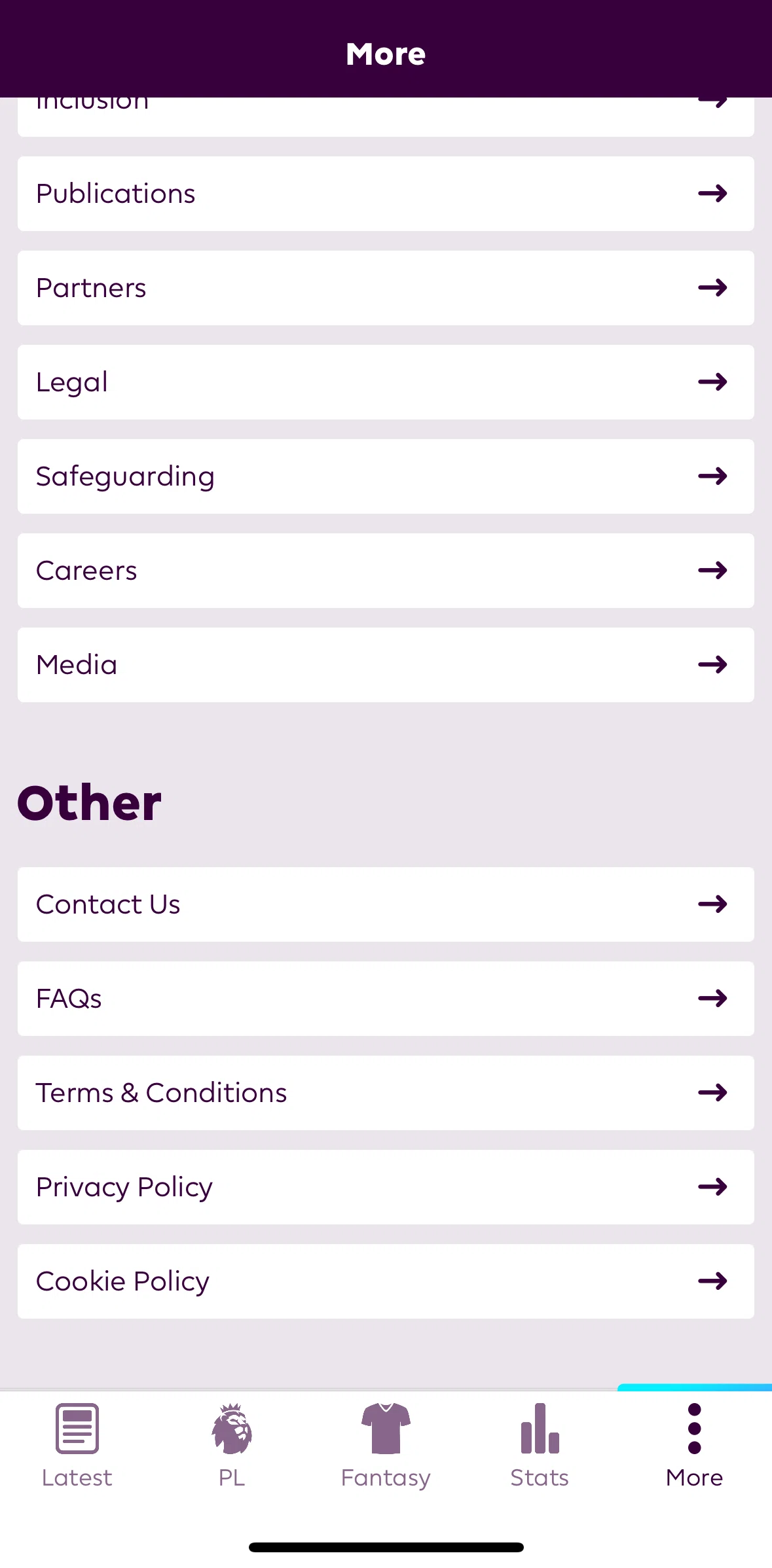 Premier League Screen screen in the Terms and conditions flow